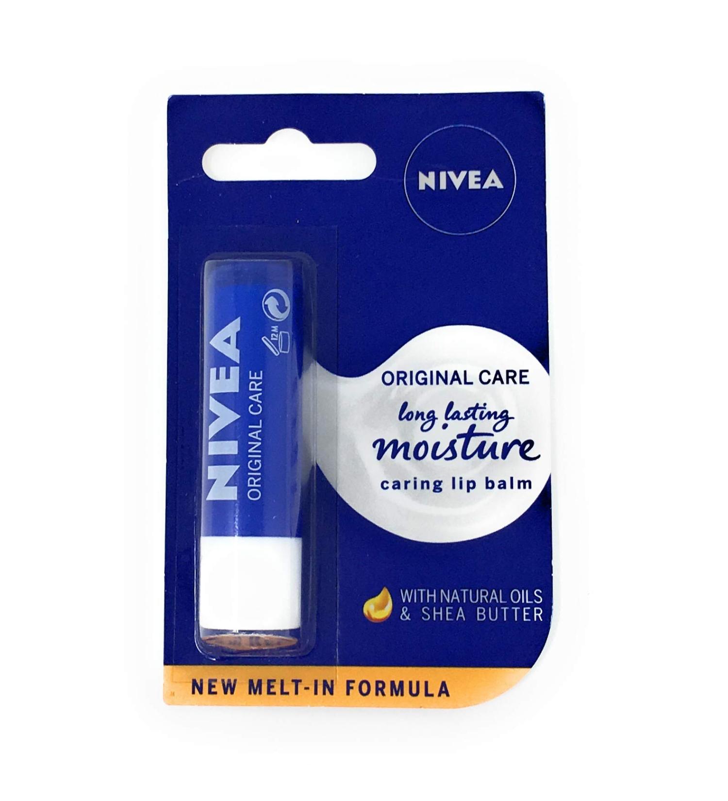 NIVEA Lip Balm Original Care Pack of 12 (12 x 4.8g) Protective Lip Moisturiser with Shea Butter and Natural Oils Caring Lip Balm for 24h Moisture Care Lip Care with Melt-In Formula Original 1 count (Pack of 12)