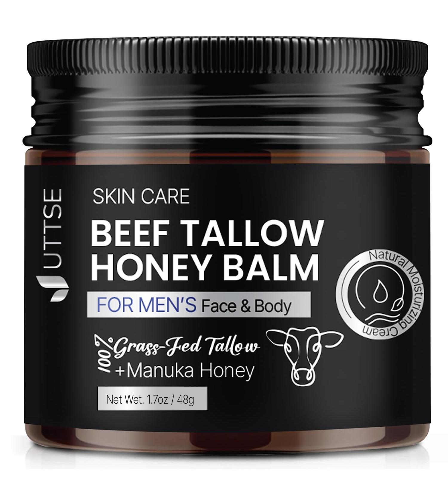Men's Beef Tallow for Skin Care:100% Grass-Fed Beef Tallow Face Moisturizer For Men - Tallow and Honey Balm With Olive Oil Manuka Honey For Sensitive Dry Skin Repair 1.7 oz 1.7 Ounce - Buy Online on GoSupps.com