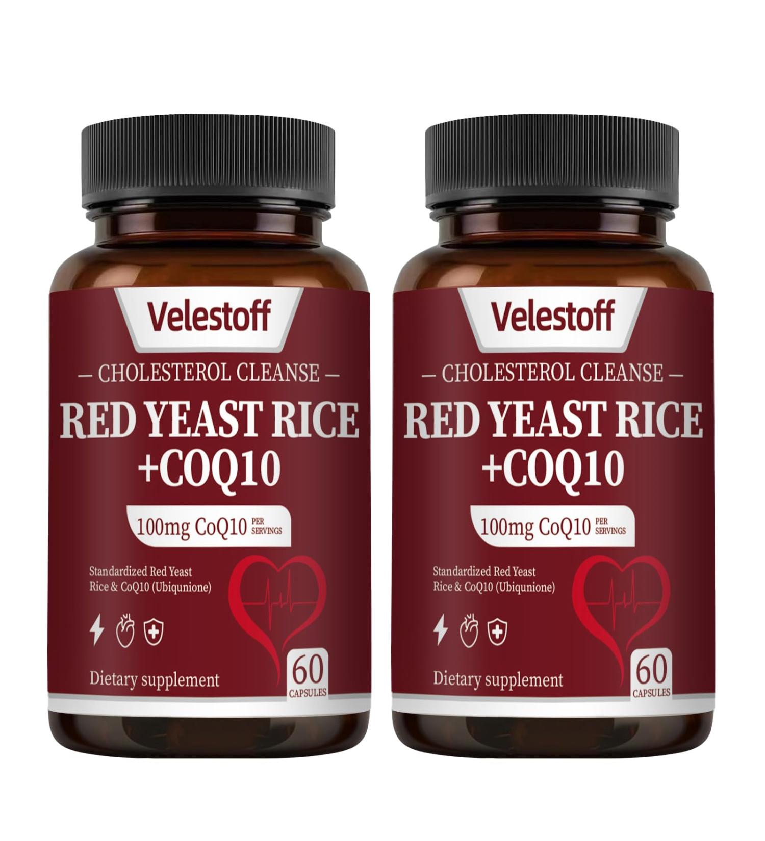 Velestoff Red Yeast Rice & CoQ10 Heart & Cholesterol Support Citrinin-Free Third-Party Tested Vegan Capsules USA-Formulated - Buy Online on GoSupps.com