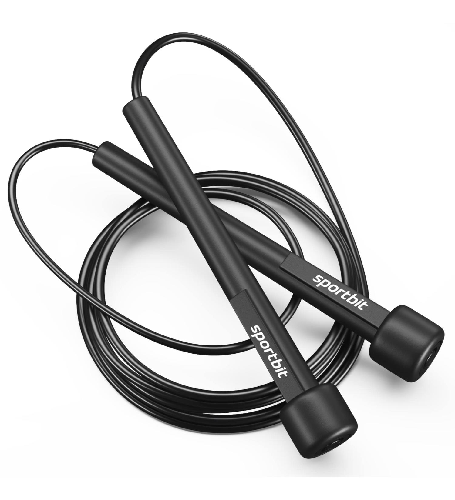SPORTBIT Adjustable Speed Jump Rope for Women, Men, and Kids - Lightweight Fitness Skipping Rope for Workout - Black Plastic Handles - Buy Online on GoSupps.com