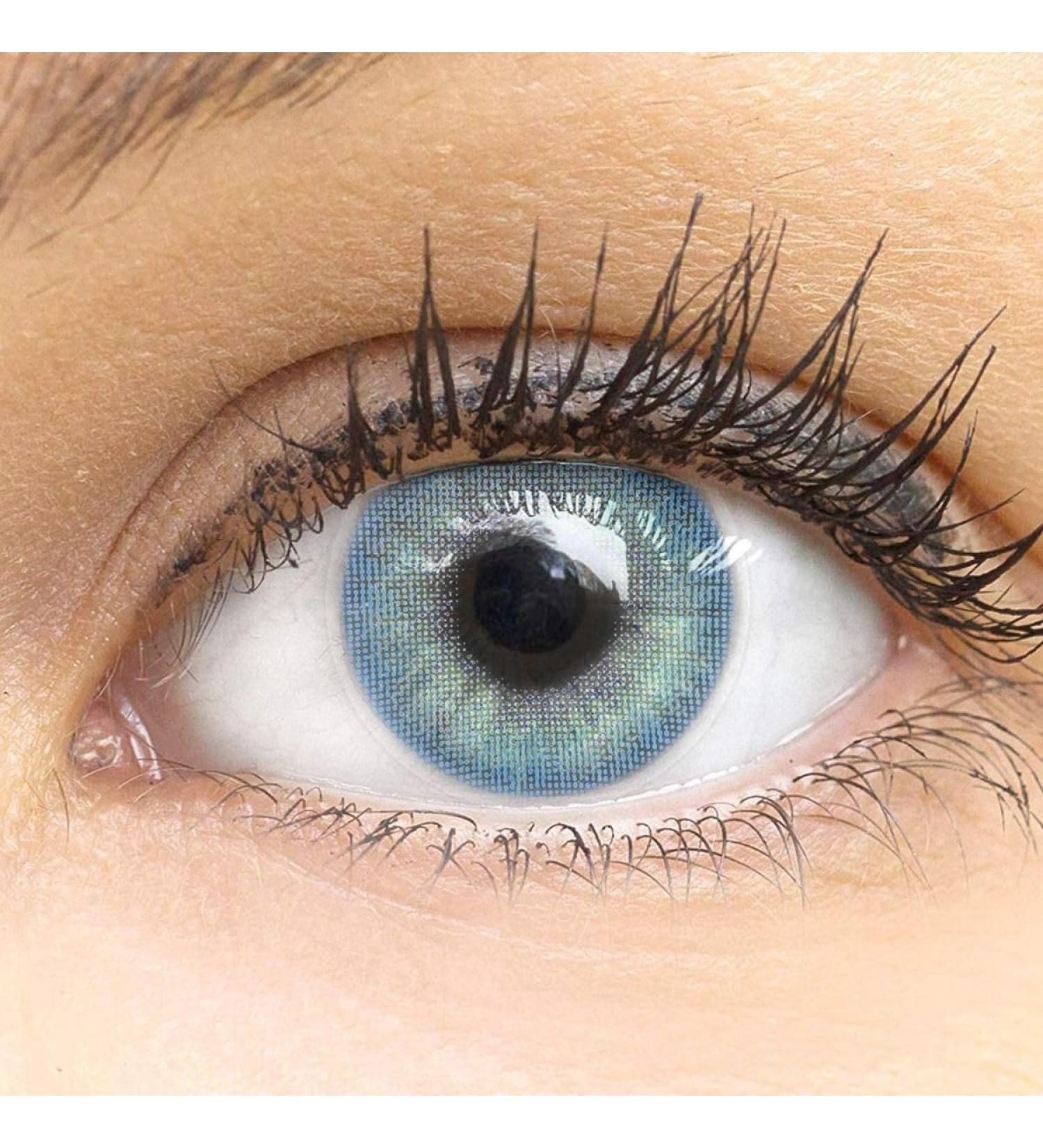 Glamlens Jasmine Light Blue Contact Lenses | Natural Blue Monthly Colored Lenses with Container | Dia 14.00 -2.25 Strength (1 Pair) - Buy Online on GoSupps.com