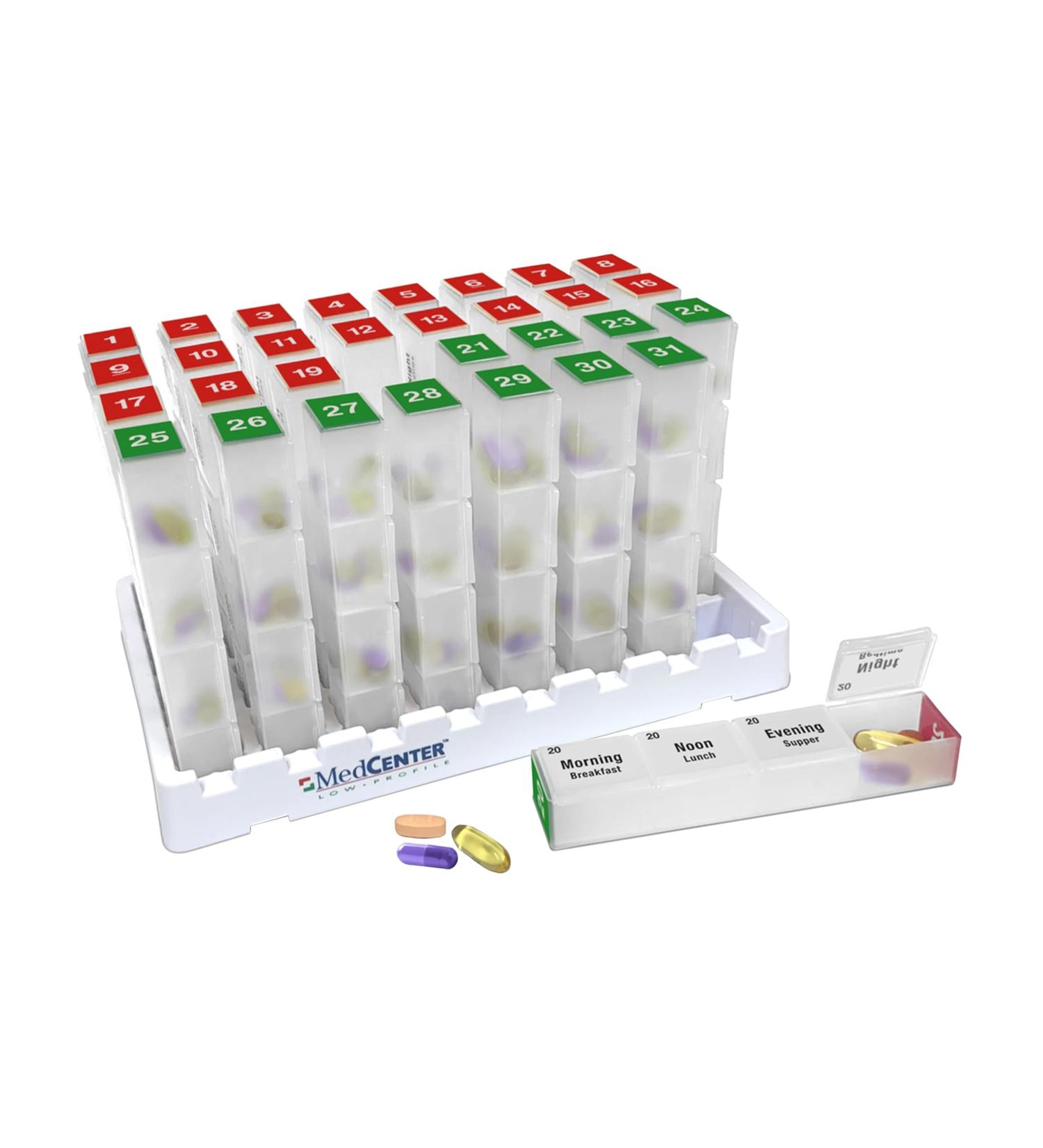 Extra Large Monthly Pill Organizer - 31-Day Medication Organizer with 4 Daily Compartments for International Shipping - Buy Online on GoSupps.com