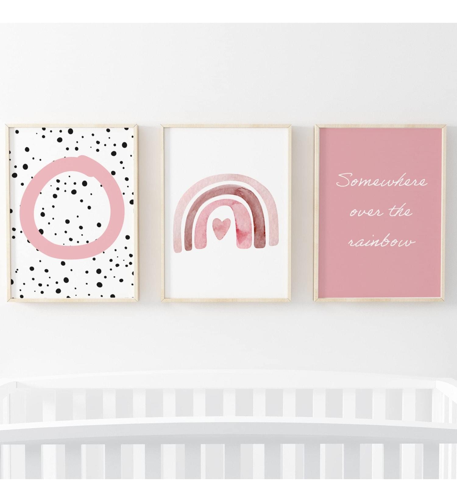 Pompom Prints Set of 3 Girls Bedroom Rainbow Nursery Art 5x7 Inch - Scandi Boho Style Decor for Playroom - Frames Not Included - Buy Online on GoSupps.com