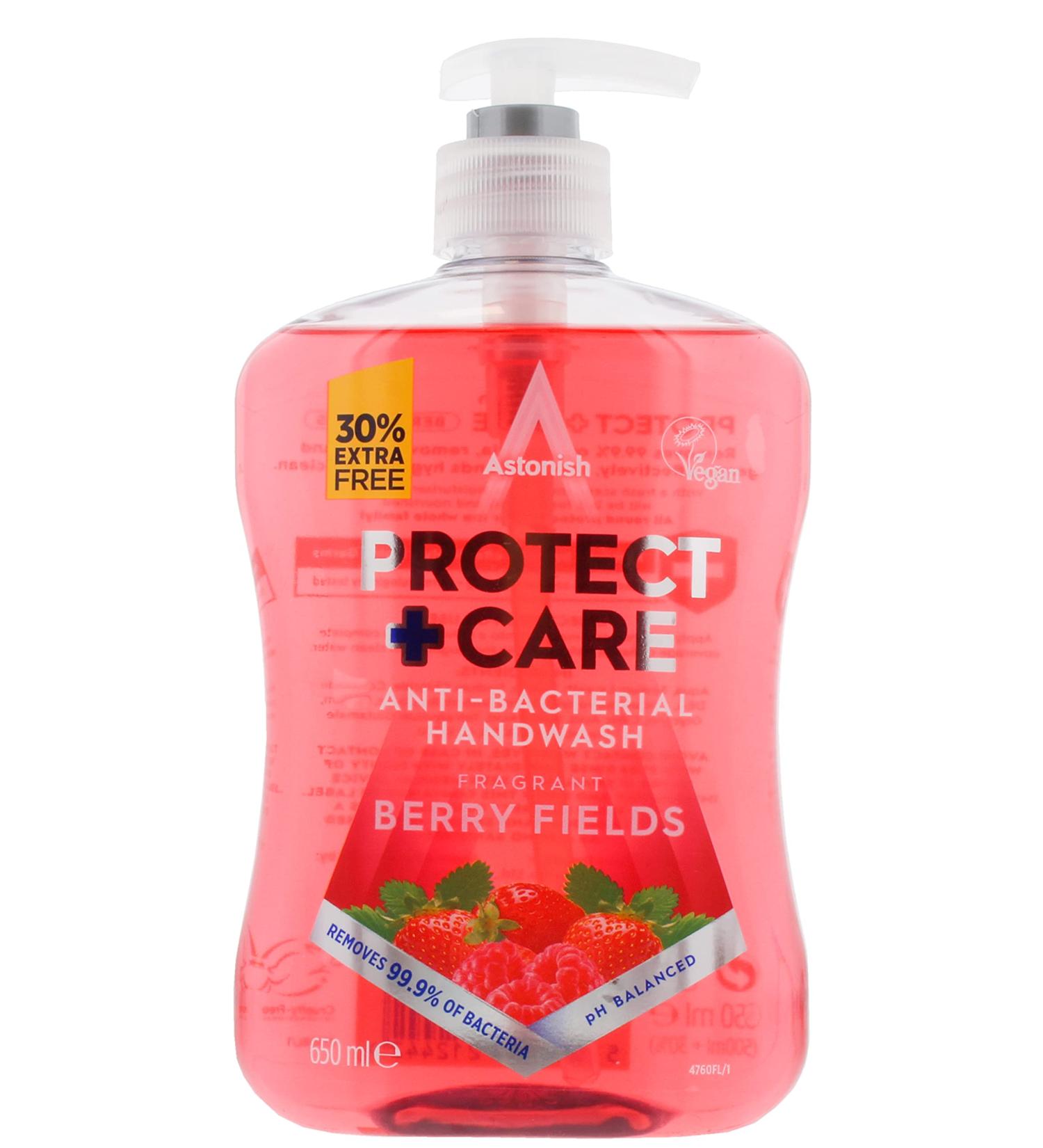 Astonish Protect & Care Moisturising Anti-Bacterial Hand Wash Soap Berry Fields 650ml - Gentle on Skin - Buy Online on GoSupps.com