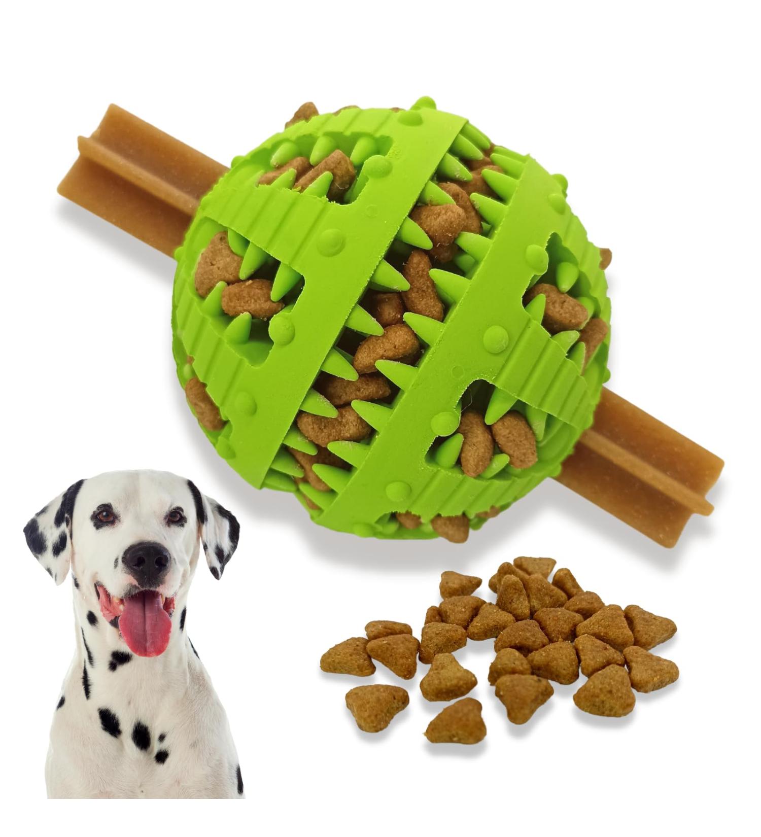 Pawsonly Dog Ball for All Dogs | Natural Rubber Feeding & Dental Toy | Intelligence Ball (Large 8 cm Green) - Buy Online on GoSupps.com