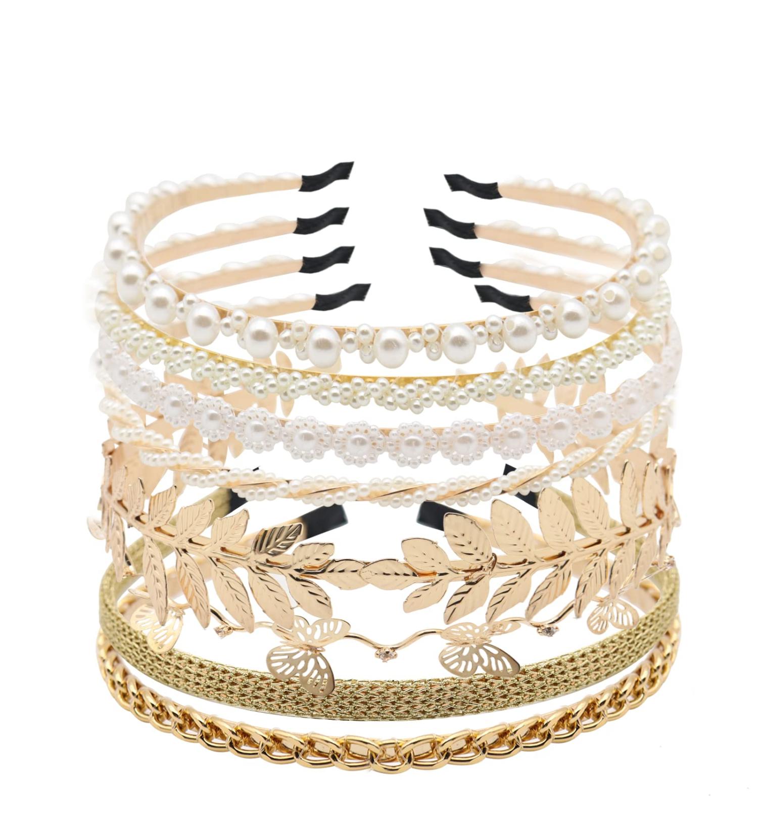 Gold Pearls Butterfly Flower Headbands Set for Women - Bridal Wedding Hair Accessories - Buy Online on GoSupps.com