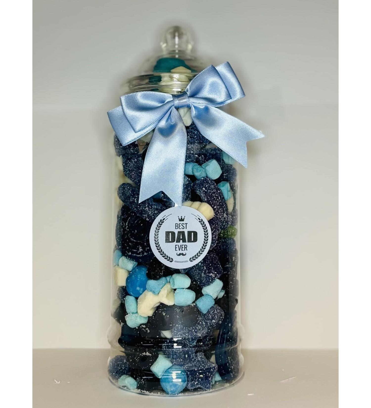 Best Dad Ever Filled Blue Pick N Mix Gummy Sweet Victorian Jar Gift Present 970ml - Buy Online on GoSupps.com
