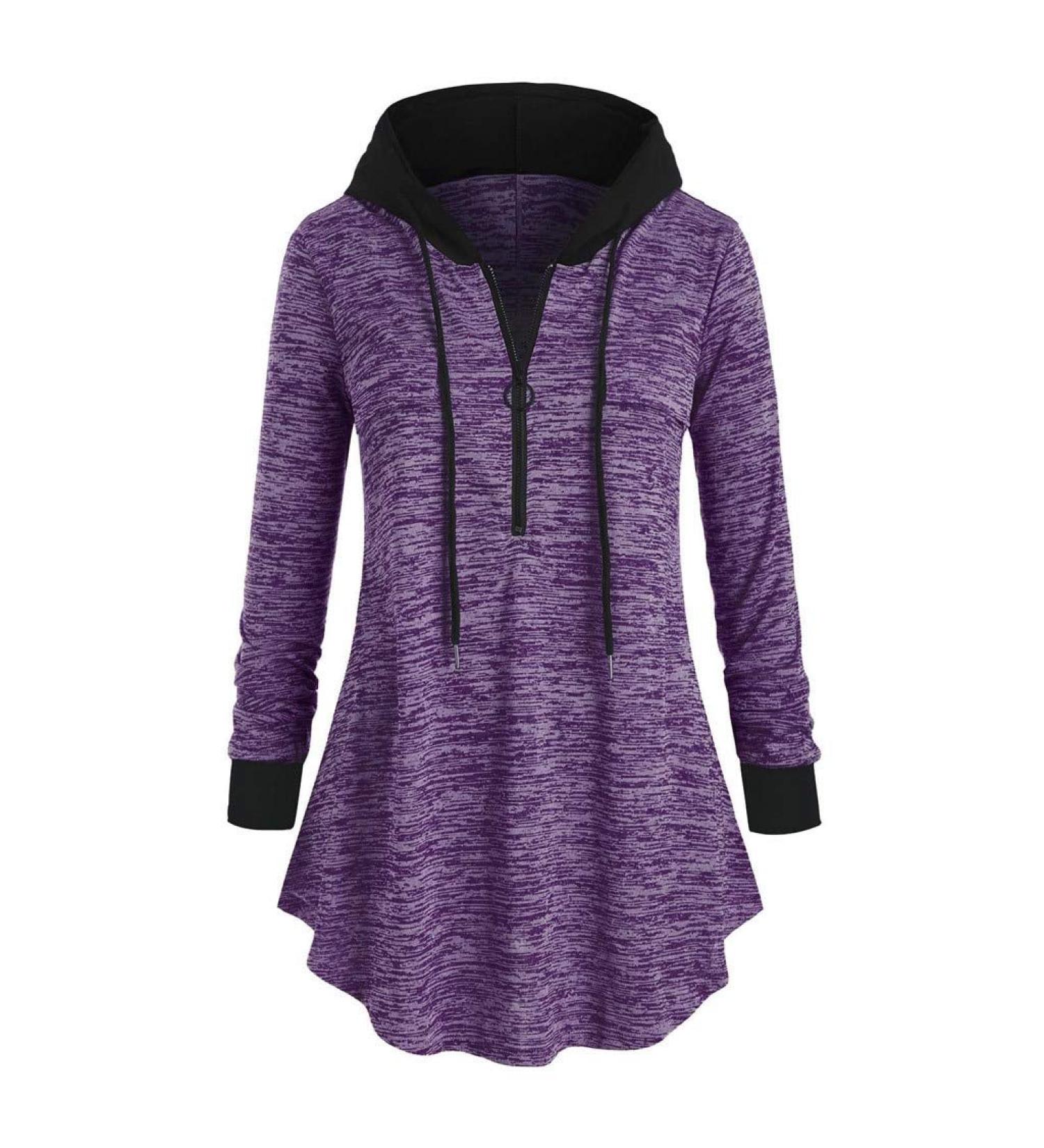 Bigfanshu Women's Warm Hoodies for Casual Plus Size Space Dyeing Long Sleeve Hooded Tunic Tops Sweatshirt Purple