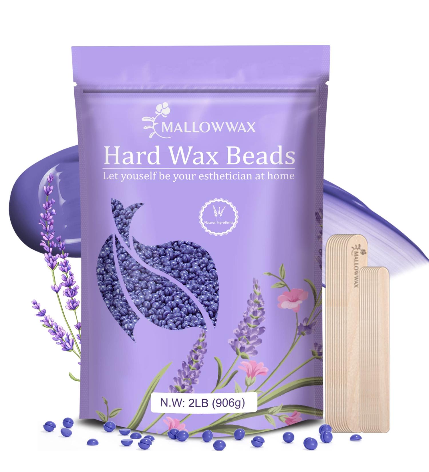 Mallowwax Lavender Hard Wax Beads 2LB - Natural & Hypoallergenic Formula for Hair Removal - Ideal for Sensitive Areas - At-Home Use - Buy Online on GoSupps.com