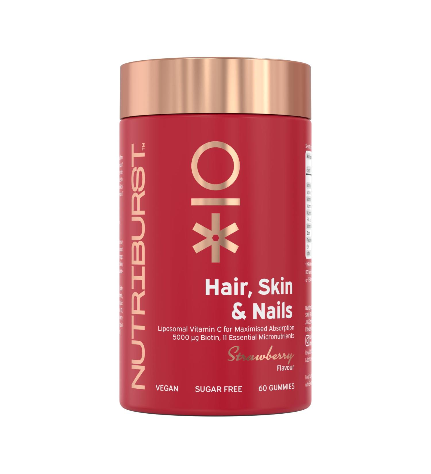 Nutriburst - Hair Skin and Nails Gummies - Biotin Zinc Vitamin E for Thicker Hair & Stronger Nails - Sugar Free Supplements - 60 Gummies 1 Month Supply - Suitable for Vegetarians & Vegans Hair Skin & Nails Advanced Nutrition 60 count (Pack of 1) - Buy Online on GoSupps.com