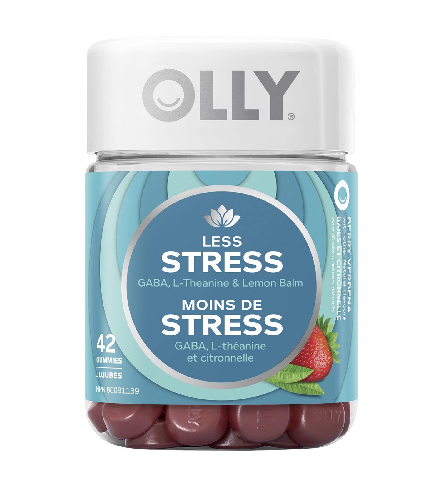 OLLY Less Stress Gummy Supplement with no artificial flavours or colours Berry Verbena helps to temporarily promote relaxation 21 day supply 42 gummies Less Stress Supplement - Buy Online on GoSupps.com