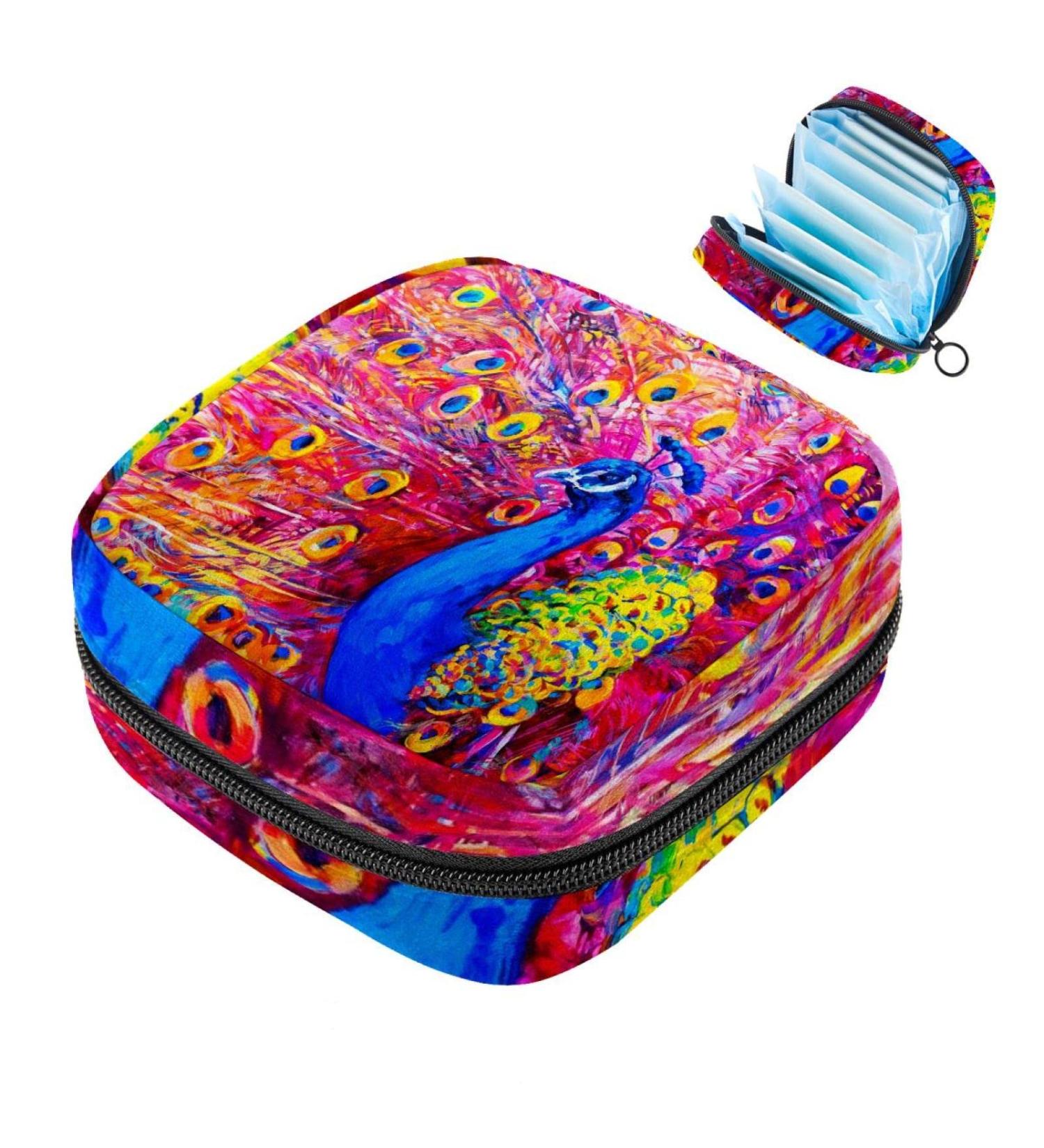 Stylish Colorful Peacock Ladies' Napkin Storage Bag - Portable Period Bag for Women Teens & Girls | Menstrual Cup & Breastfeeding Pillow Holder - Buy Online on GoSupps.com