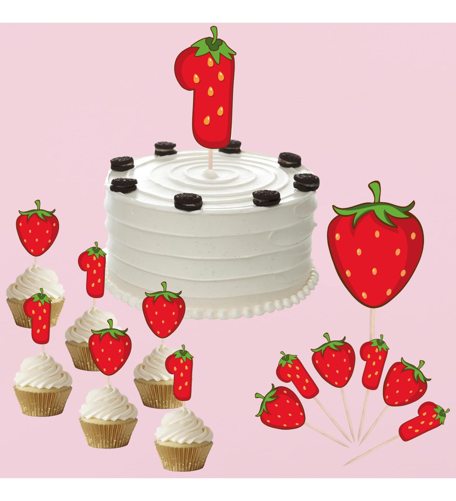 Berry First Birthday Food & Cupcake Picks Toppers Strawberry Baby 1st Party Decorations (14 Pack) - Buy Online on GoSupps.com