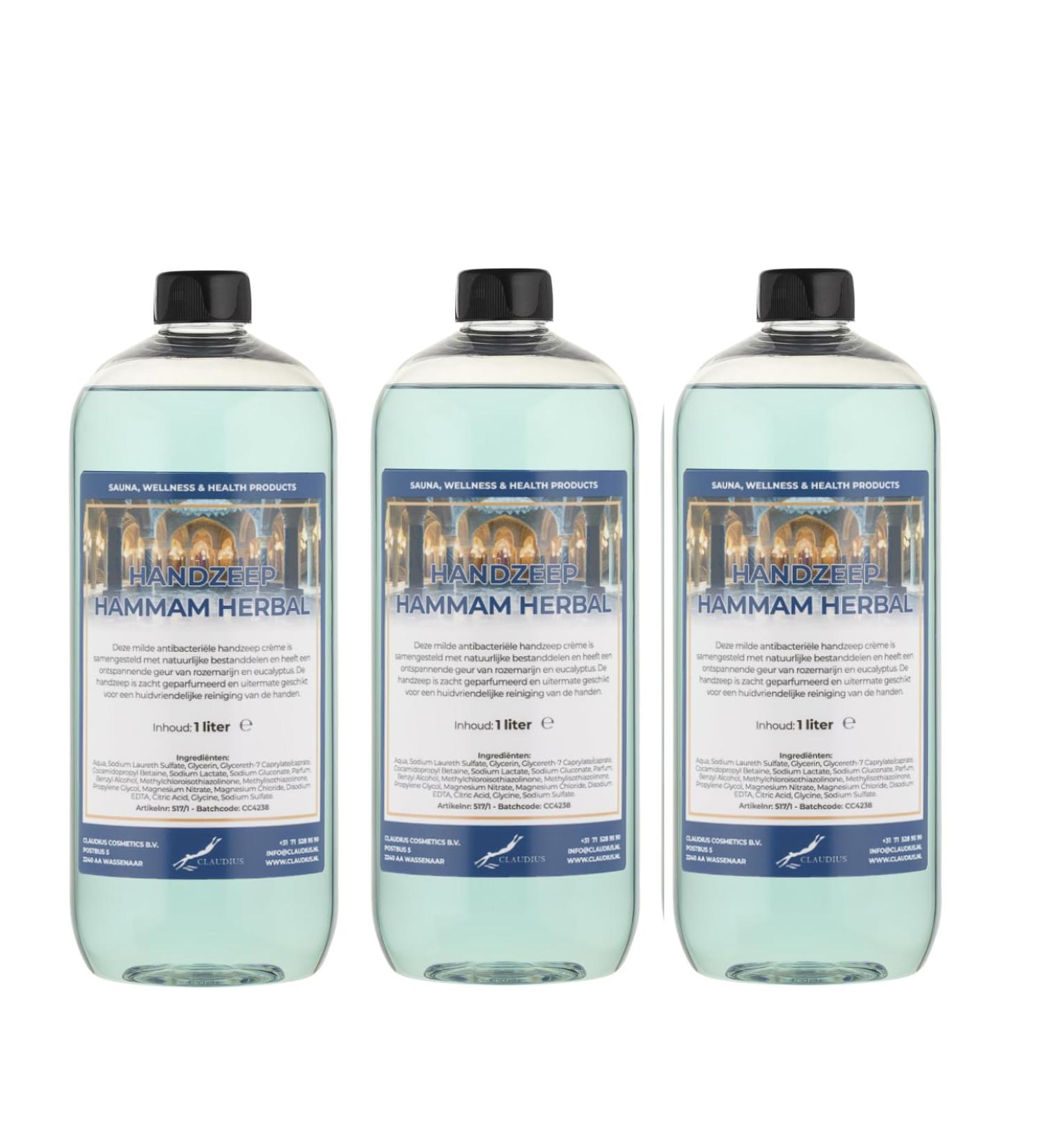 Claudius Hammam Herbal Hand Soap 1L - Transparent - Pack of 3