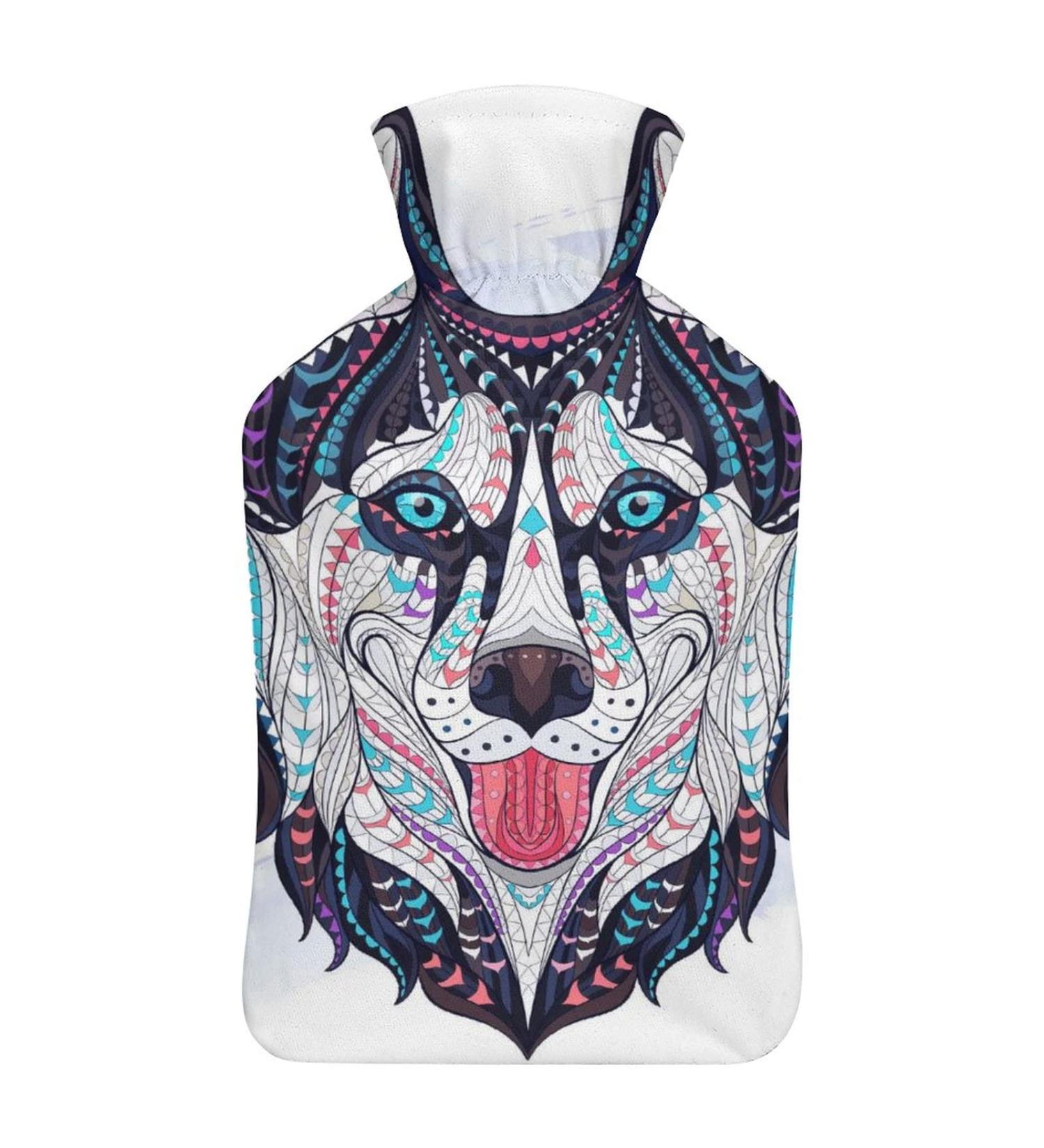 Wolf Hot Water Bottle with Plush Cover - Hand Warmer for Adults & Children | 26.5x15.3cm | International Shipping - Buy Online on GoSupps.com