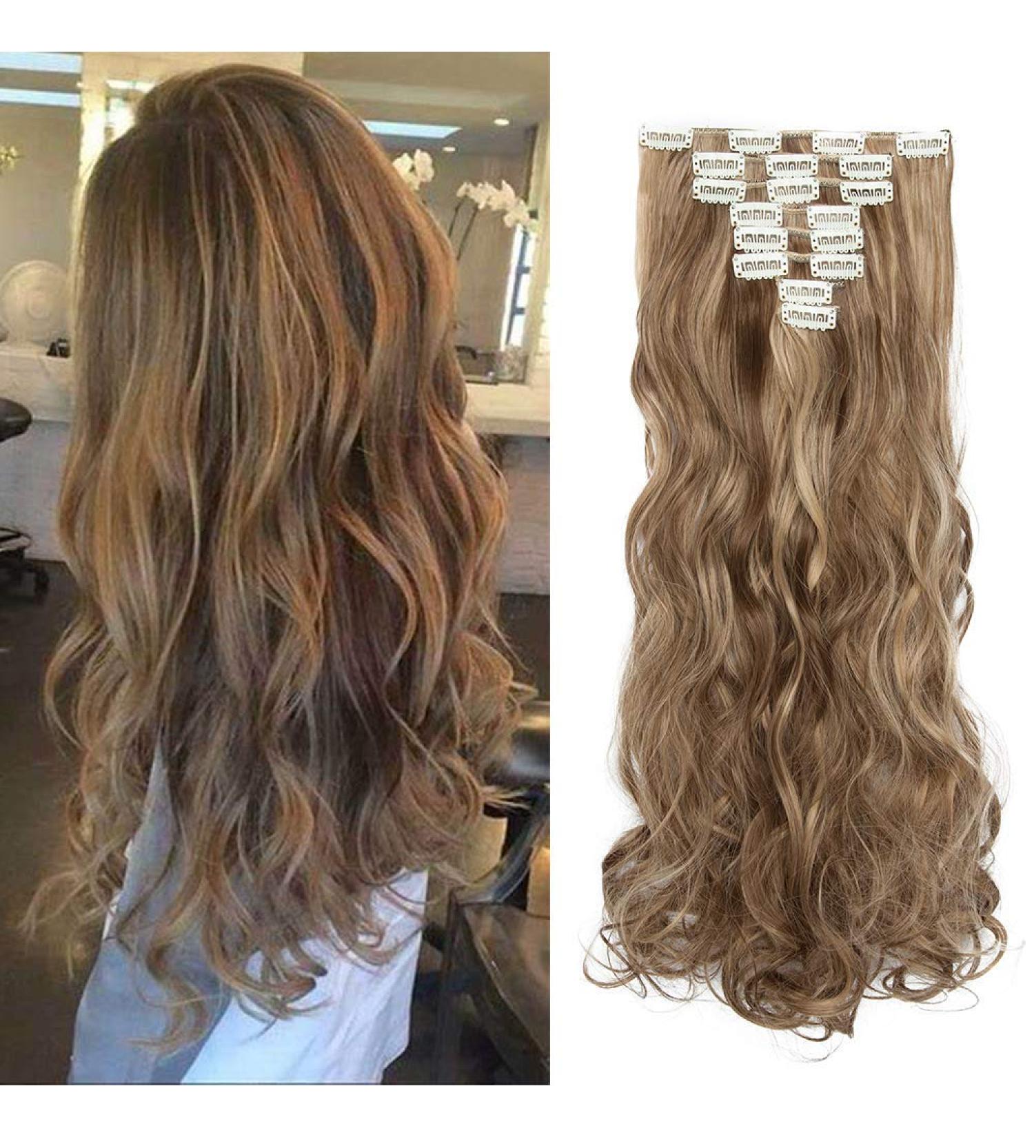 Ash & Dark Blond Ombre Clip-In Hair Extensions - 24 inch Curly Hairpiece (8 Pieces, 18 Clips) - Buy Online on GoSupps.com