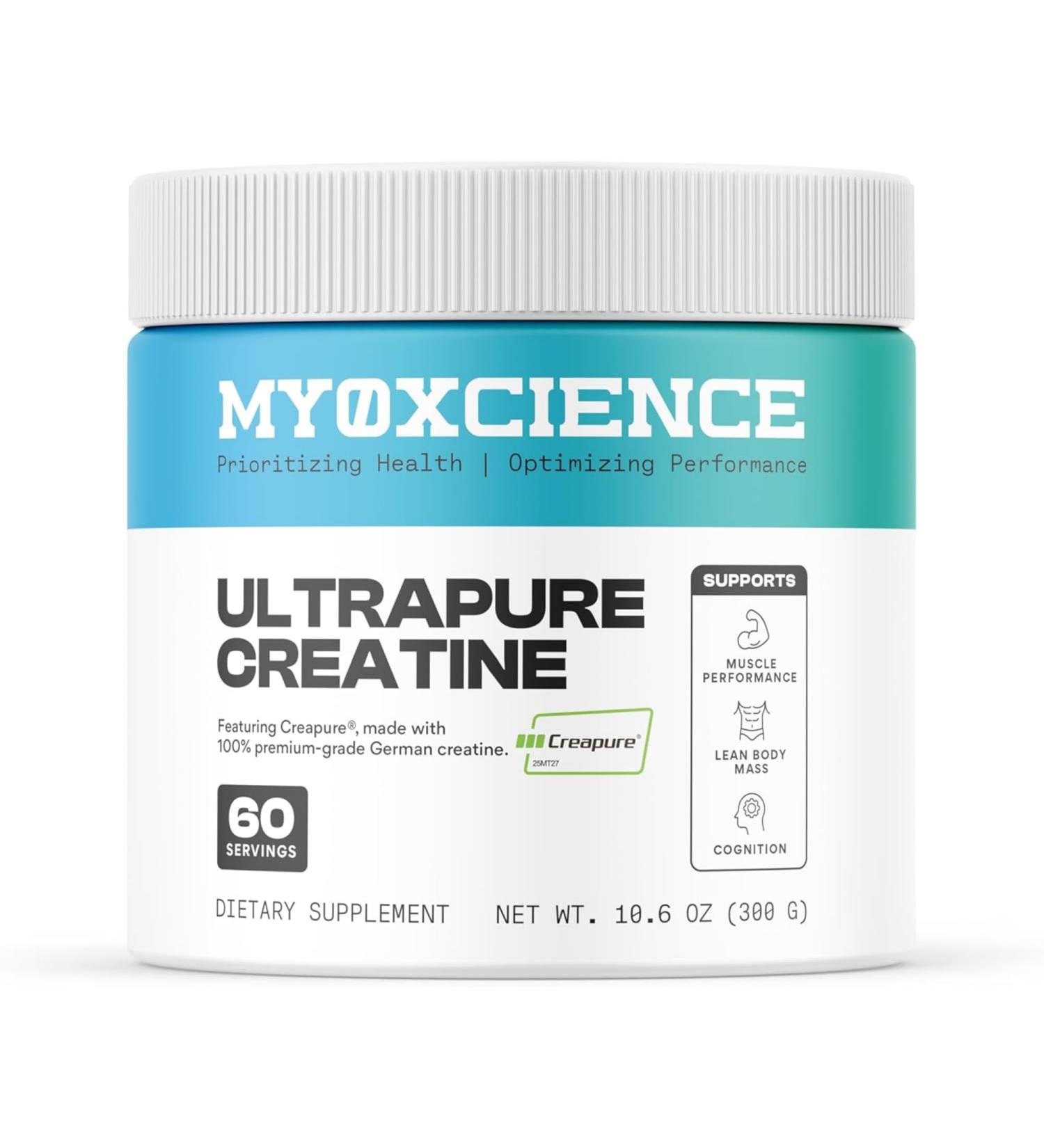 MYOXCIENCE Creapure Creatine Monohydrate | Supports Strength & Muscle Mass Cognition and Lean Body Mass | Unflavored 60 Servings 10.6 Ounce (Pack of 1) - Buy Online on GoSupps.com