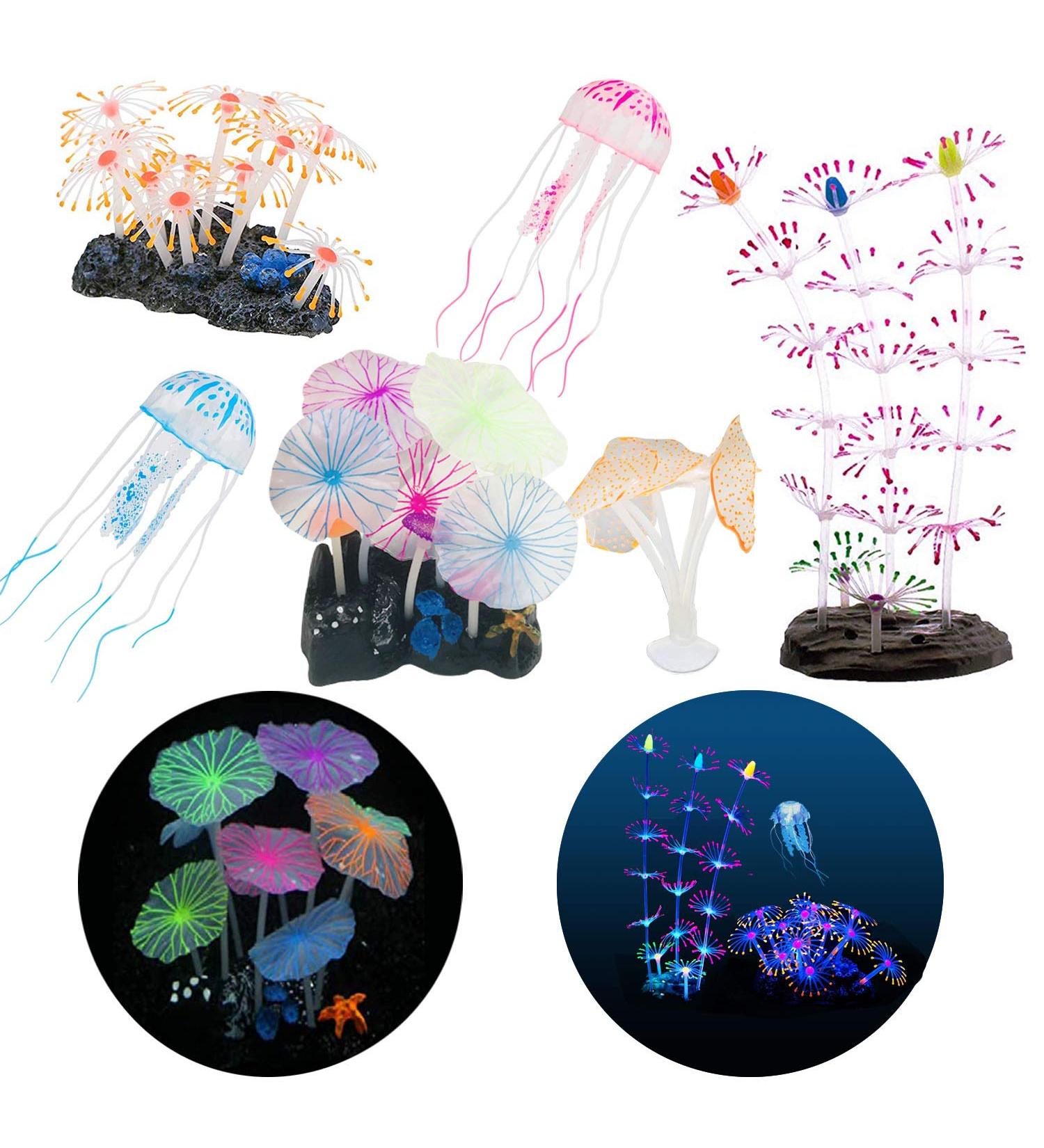 Shop N | 6-Piece Artificial Jellyfish & Glowing Silicone Mushrooms for Aquarium Decoration - Realistic Hydroponic Plants - Buy Online on GoSupps.com