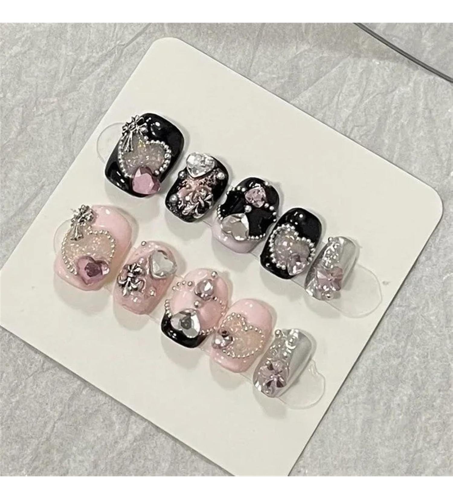 Nails Nail Tips Nails Set Handmade Wear Nail Personality Burst Flash Sweet Cool Short Nail Spell Drill Steel Beads Nail Art Finished Style Design(L) - Buy Online on GoSupps.com