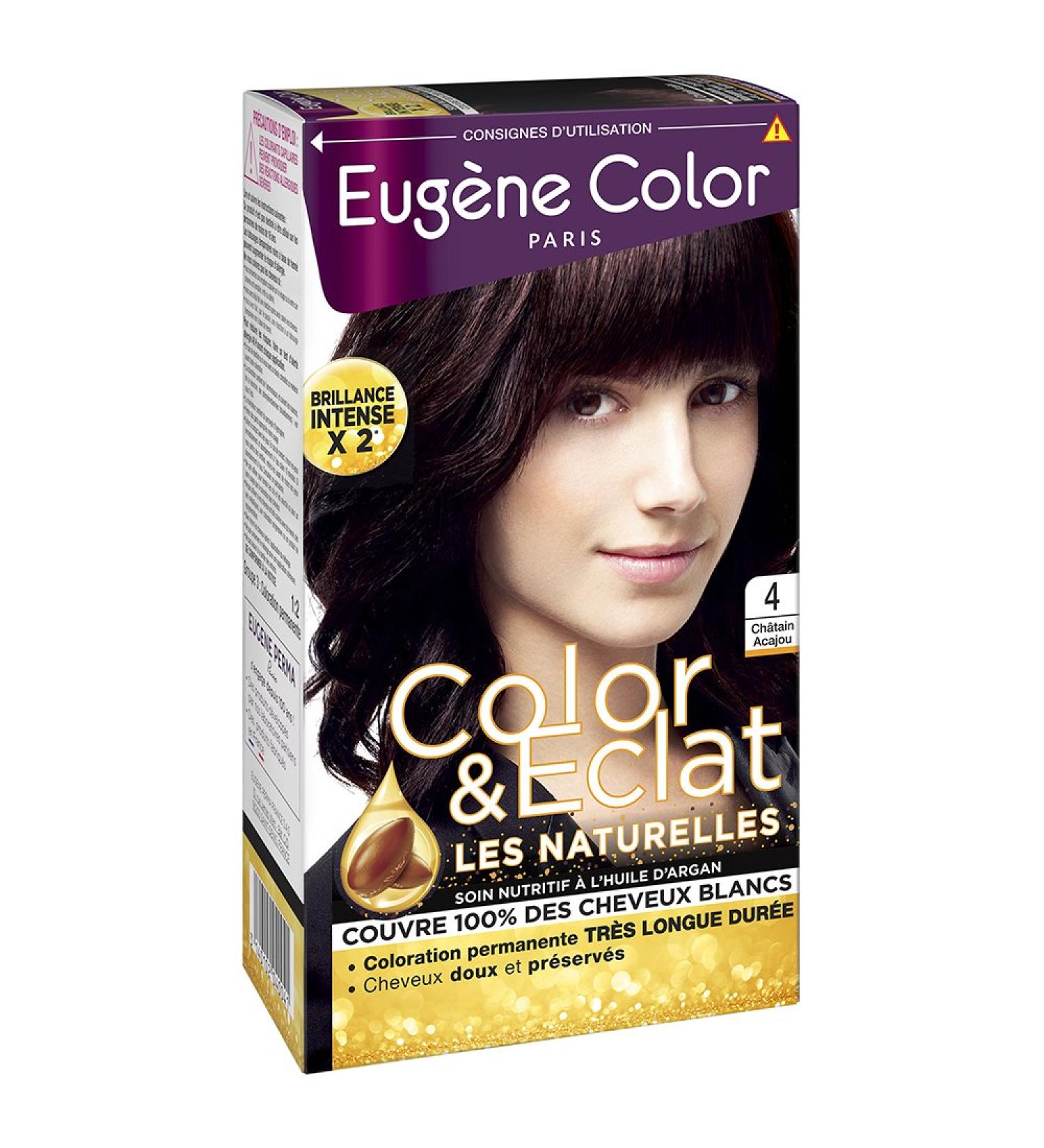 Eugène Color - Color & Eclat - Les Naturelles - N°4 Mahogany Brown - Long-Lasting Shine Permanent Coloring with Argan Oil - Pack of 2