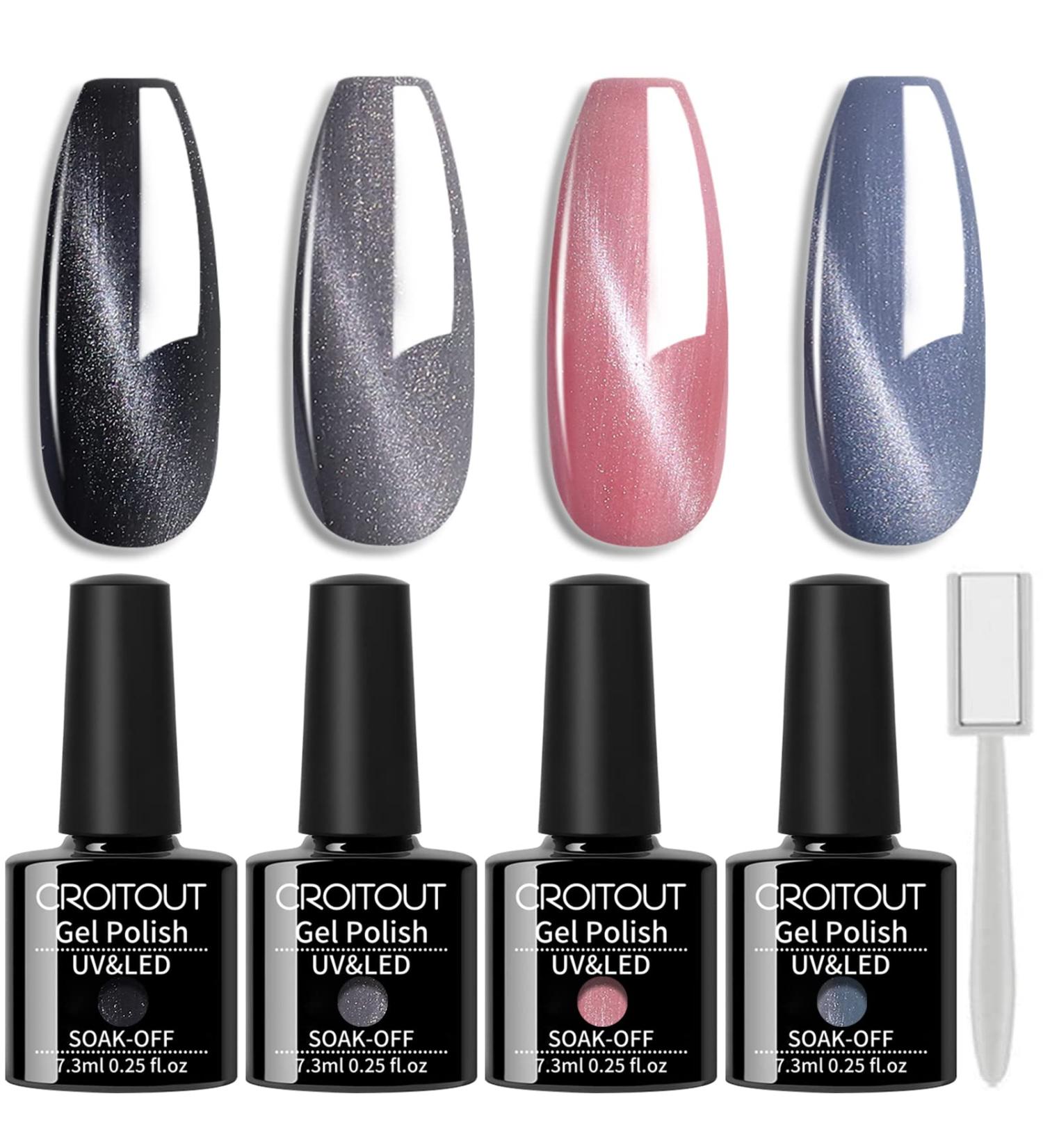 Croitout Cat Eye Gel Nail Polish Set with 1 Magnet Shellac Nail Gel Polish Colours Set Magnetic Gel Nail Polishes Set Soak Off Shellac Gel Nail Polish UV Kit Best Gift for Women 4 x 7.3ml UK-4MY-0002 7.3 ml (Pack of 4) - Buy Online on GoSupps.com