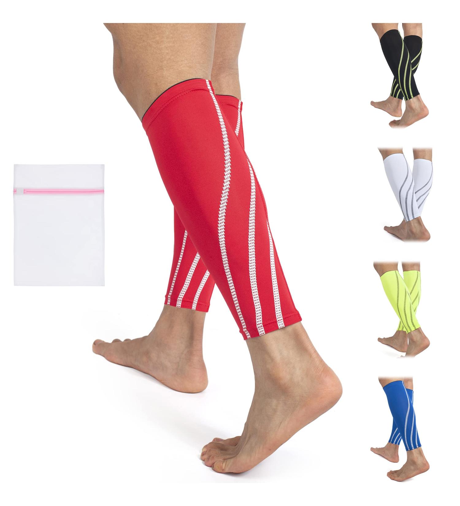 360 RELIEF Compression Calf Sleeves for Men and Women | Shin Splints Muscle Cramps Support | Ideal for Sports, Running, Hiking, Marathon | Includes Mesh Laundry Bag | Red, Size L - Buy Online on GoSupps.com