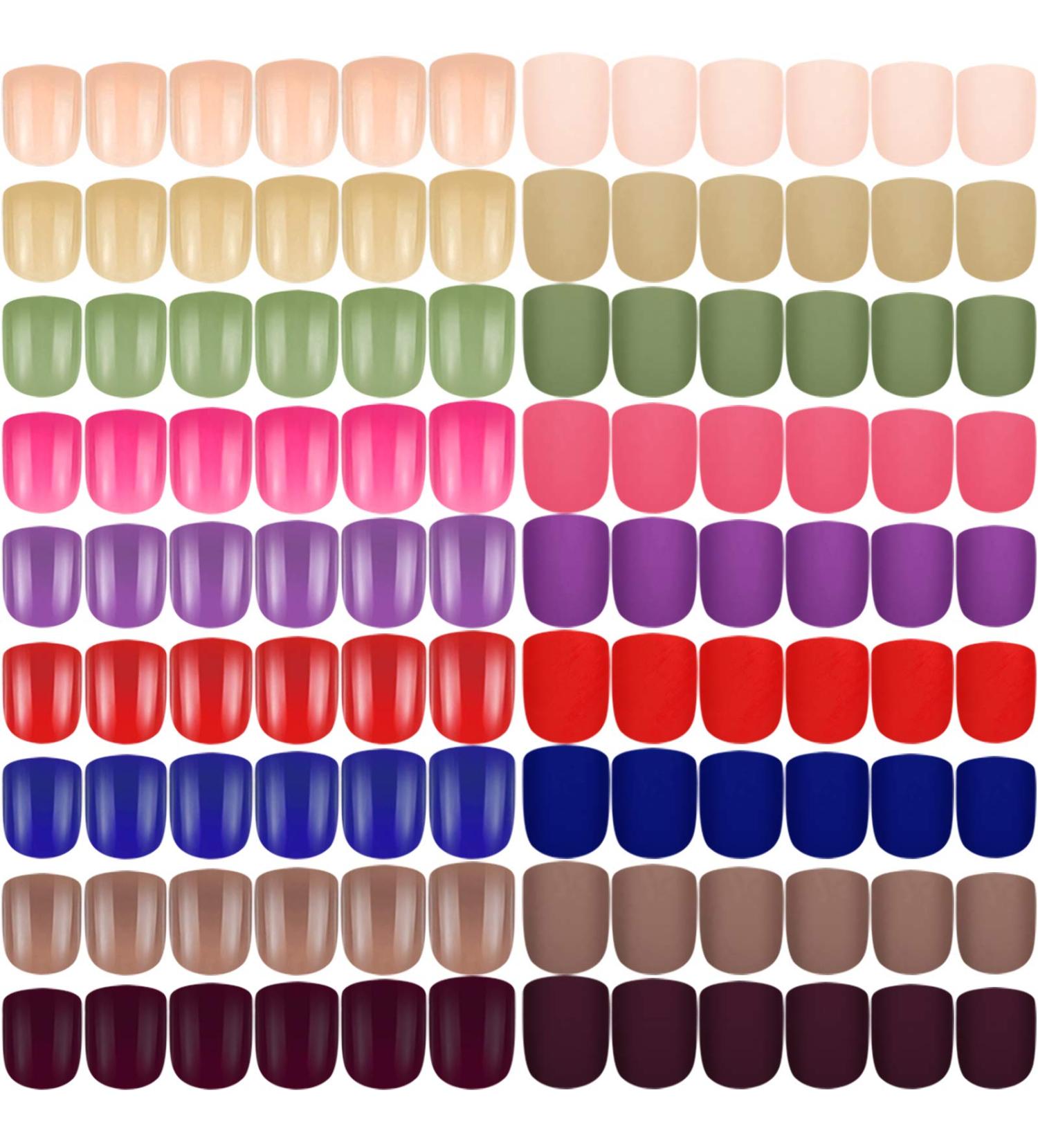 432 Short Square Matte & Glossy Press on Nails | 18 Sets Solid Color Artificial Fake Nail Tips for Nail Art | 2 Stylish Designs - Buy Online on GoSupps.com