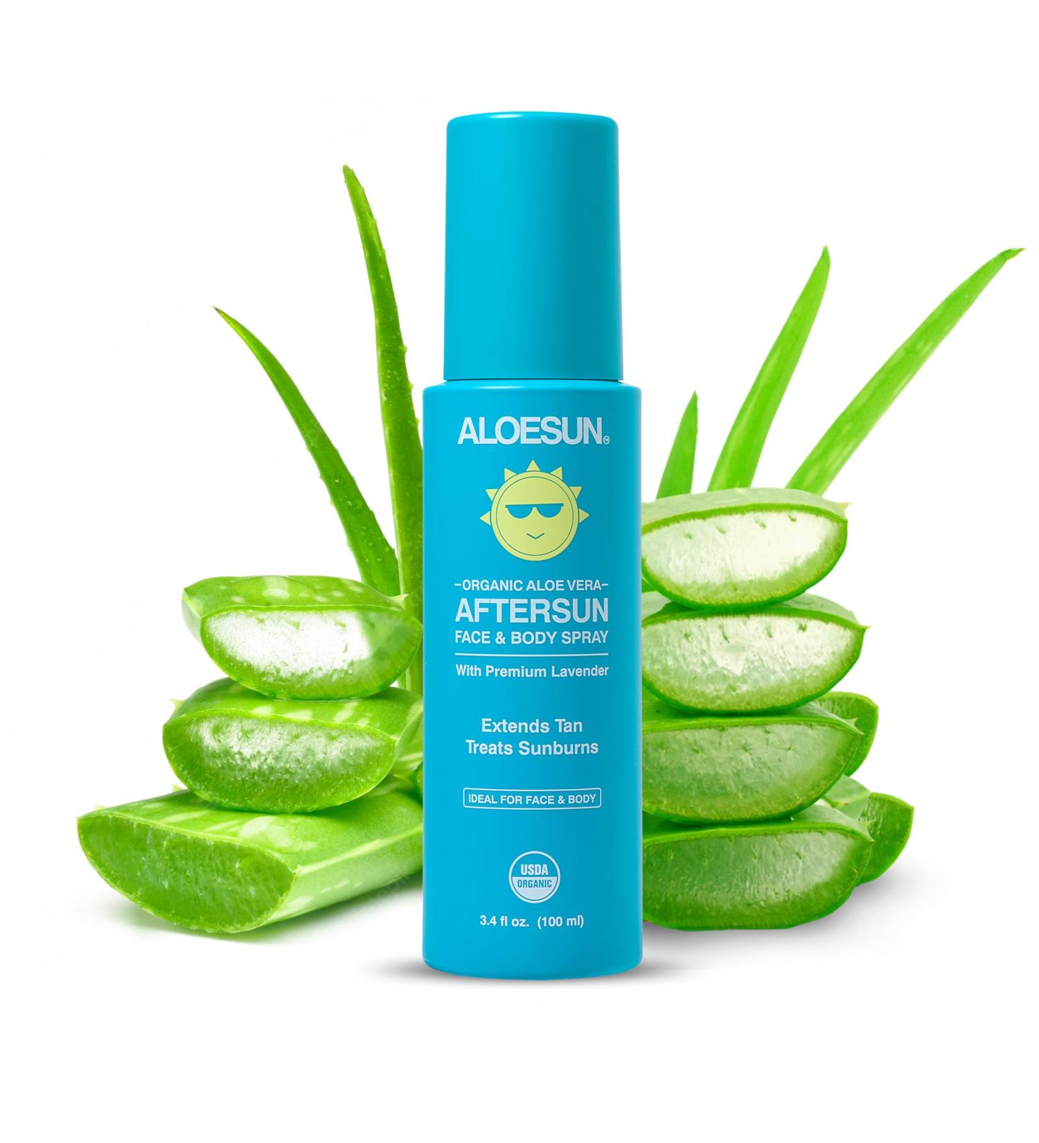 After Sun Face & Body Spray | Organic Aloe Vera Gel with Lavender Oil | Natural Sunburn Relief & Skin Moisturizer | Travel Size 3.4 Fl Oz - Buy Online on GoSupps.com
