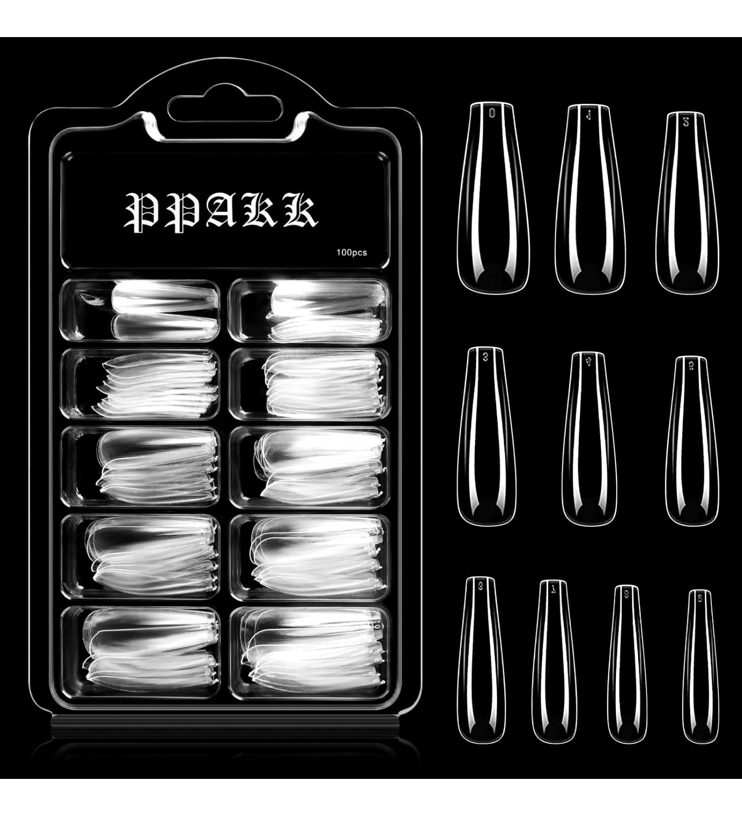 PPAKK 100pcs Long Coffin Fake Nail Tips - Clear Full Cover Acrylic Ballerina Nails | Nail Salon/DIY Nail Art - 10 Sizes - Buy Online on GoSupps.com