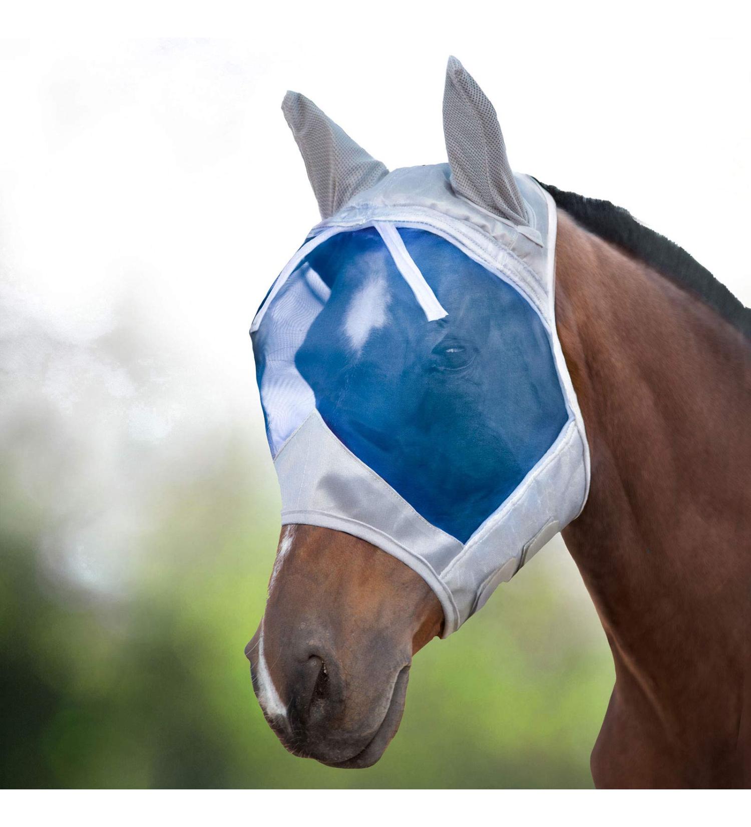 Harrison Howard Caremaster Ergonomic Thick Fleece Fly Mask - UV Protection & Ear Cover - Hawaiian Blue Warmblood (L) - Silver/Blue - Buy Online on GoSupps.com