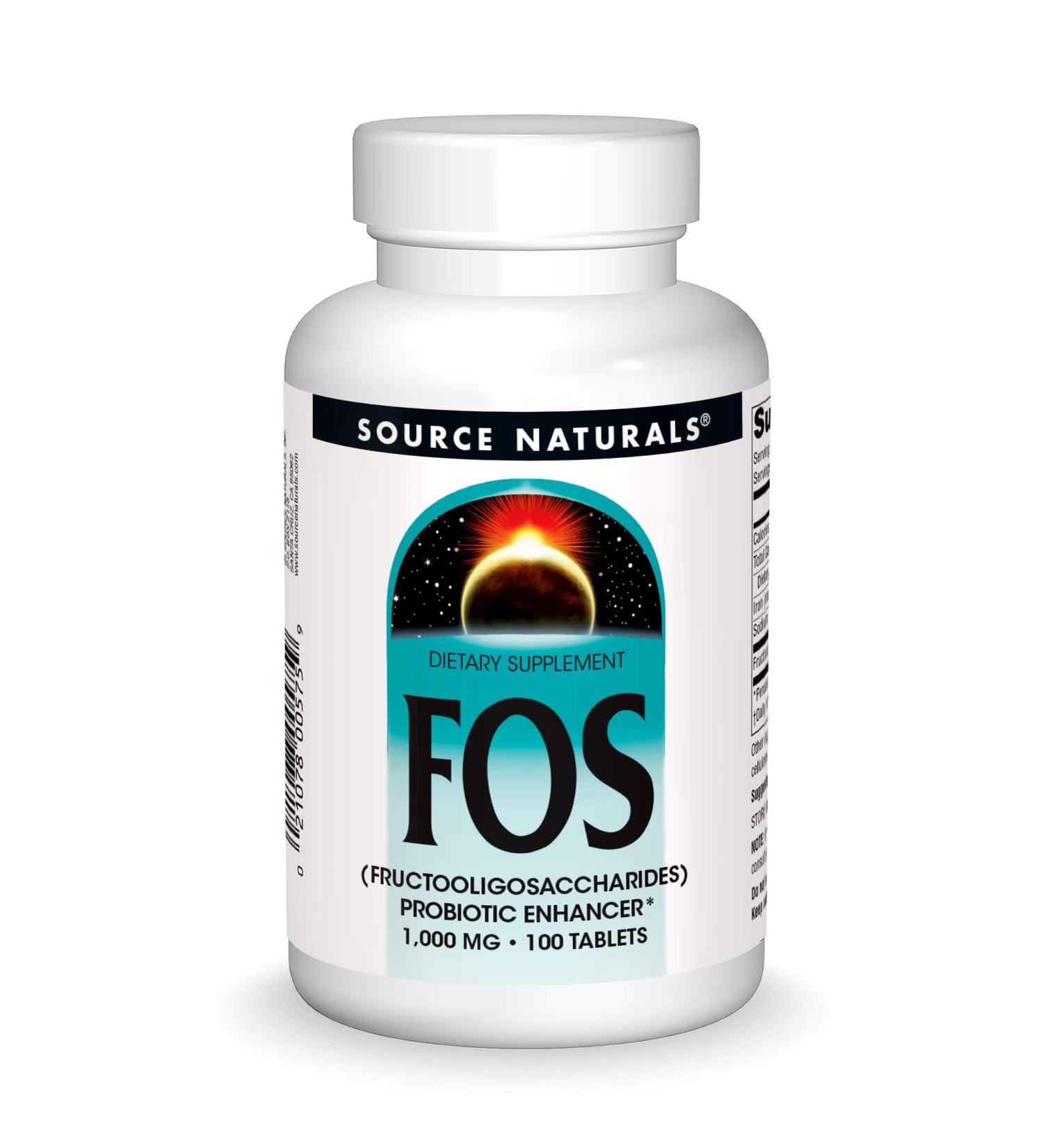 Source Naturals FOS 1000 mg - 100 Tablets | Premium Fructooligosaccharides Supplement - Buy Online on GoSupps.com