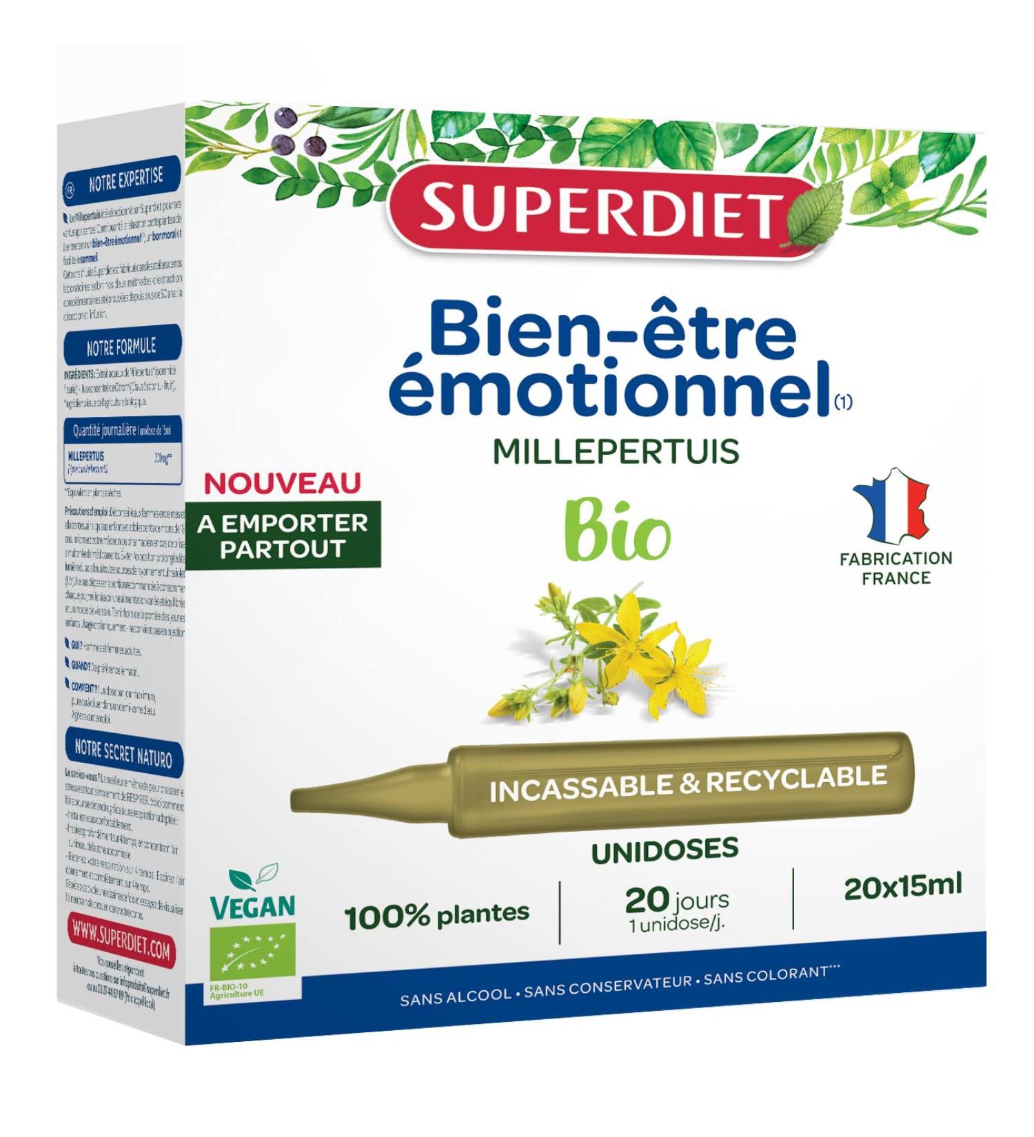 SUPERDIET - MILLE-WERT ORGANIC - Emotional well-being - Portable format - 20 single doses of 15 ml - Buy Online on GoSupps.com