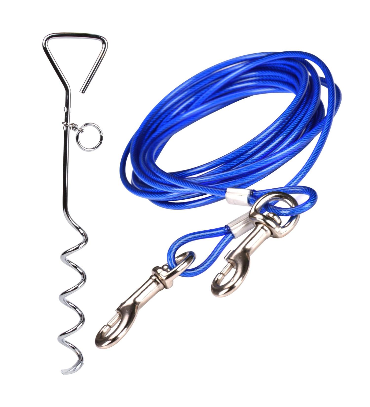16ft(5M) Dog Tie Out Cable with 18" Spiral Ground Stake Spike - Out for Outdoor Yard and Camping - Small to Medium Dogs (16ft(5M) cable 18" stake Blue) 5M Blue - Buy Online on GoSupps.com