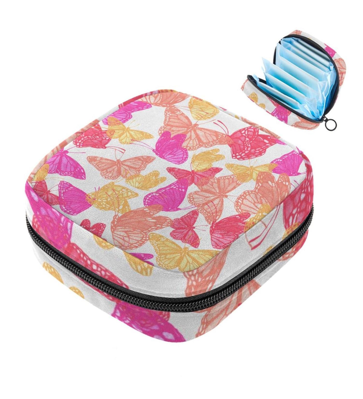 Butterfly Watercolor Pink Menstrual Cup Storage Pocket | Women s Makeup Organizer Band | Travel Size Big Capacity | 1 Count - Buy Online on GoSupps.com