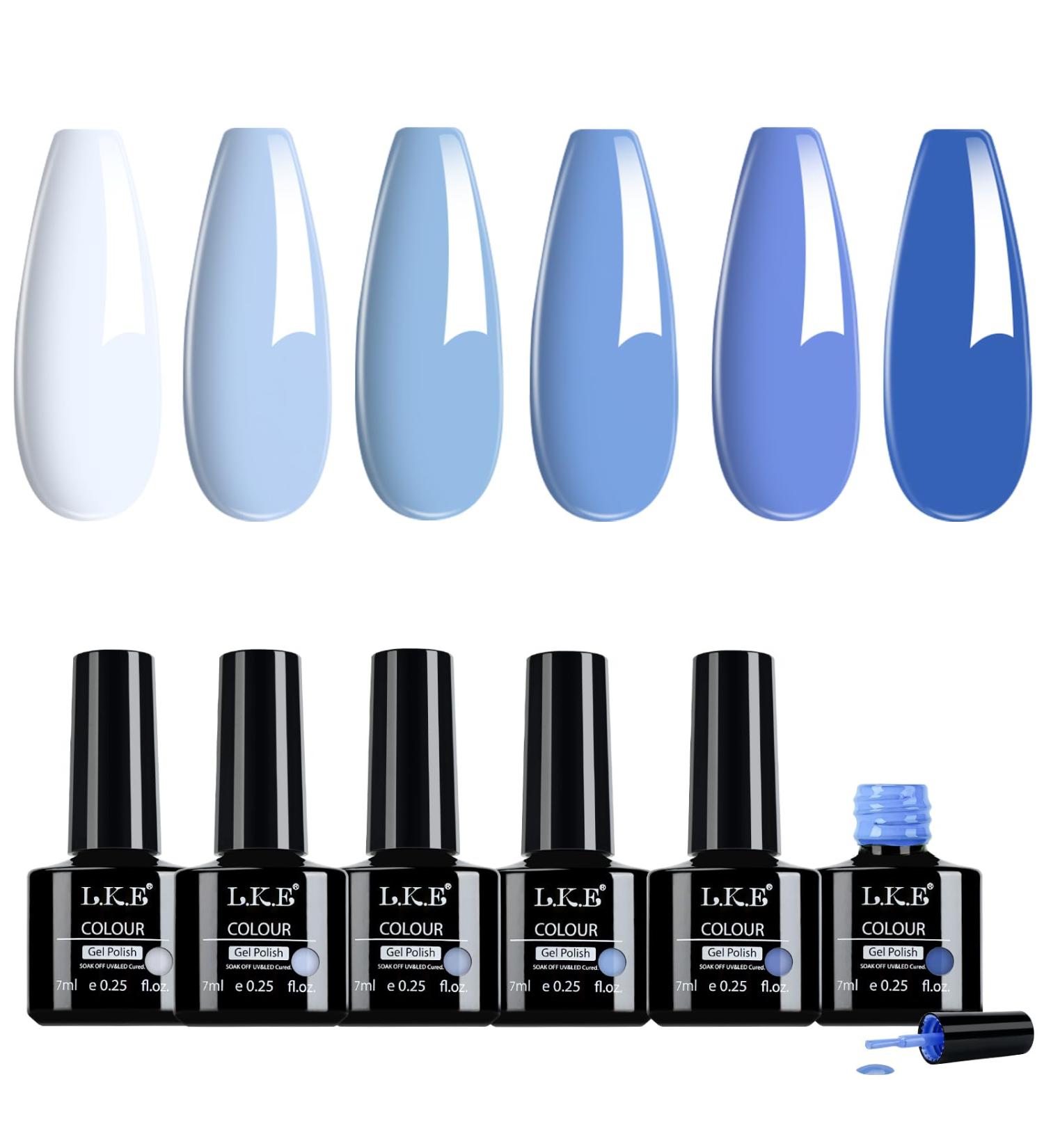 LKE Gel Nail Polish Set - 6 Summer Colors Light Baby Blue & White Soak Off UV/LED Nail Kit for DIY & Salon Manicure Pedicure - Perfect Gift for Nail Art Lovers - Buy Online on GoSupps.com