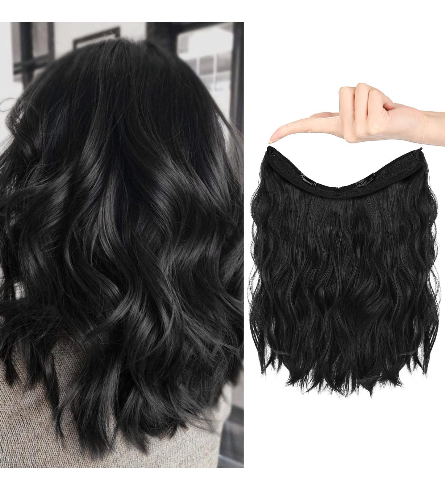 HOOJIH Invisible Wire Hair Extensions 12 Inch 90g Adjustable Headband Hairpiece for Women - Black Loose Wave - Buy Online on GoSupps.com