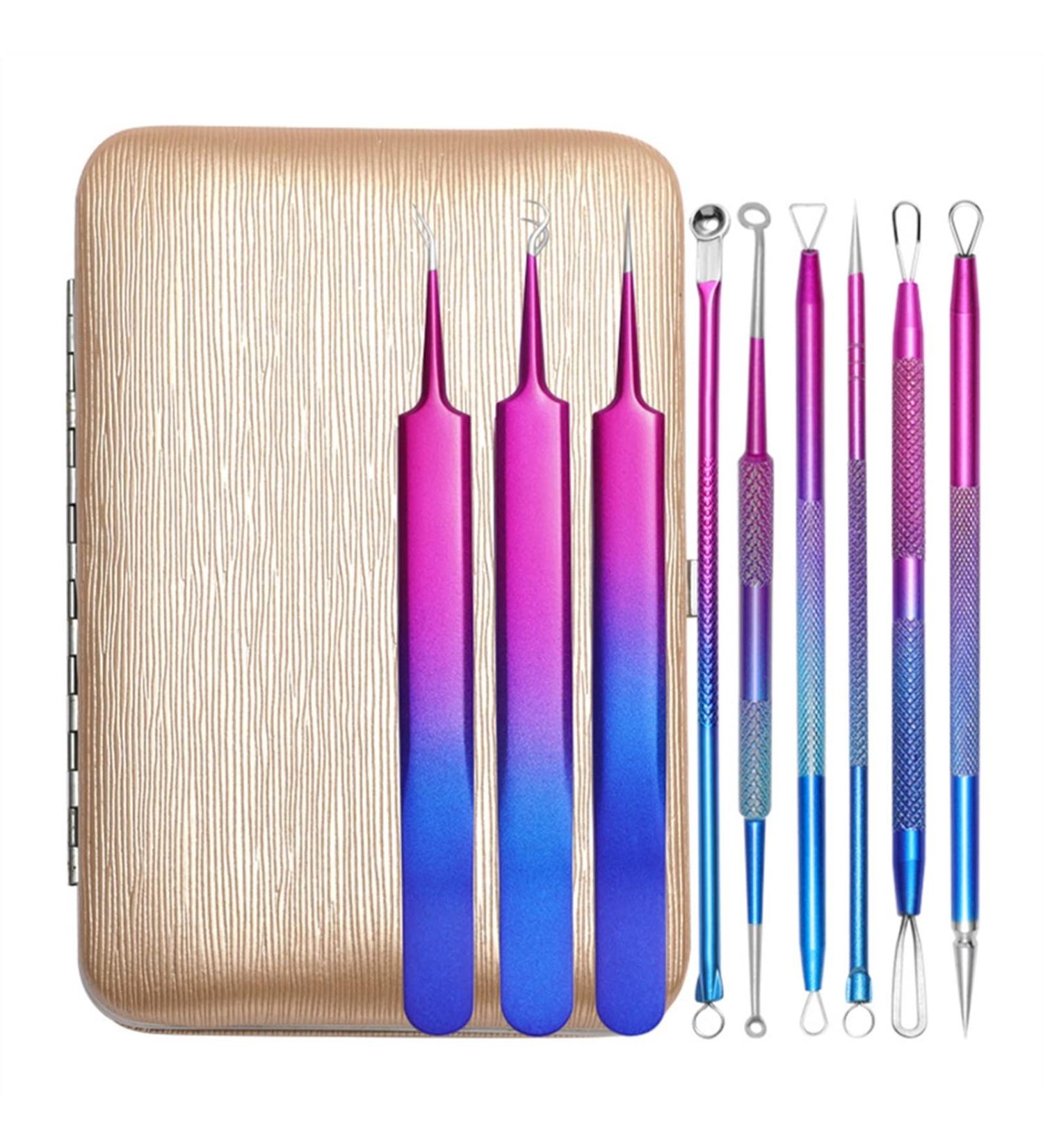 Acne Needle 9pcs Kit Stainless Steel Pro Blackhead Remover Beauty Face Pimple Comedone Extractor Needle Clip Pore Cleaner (Color : 9pcs Colorful) - Buy Online on GoSupps.com