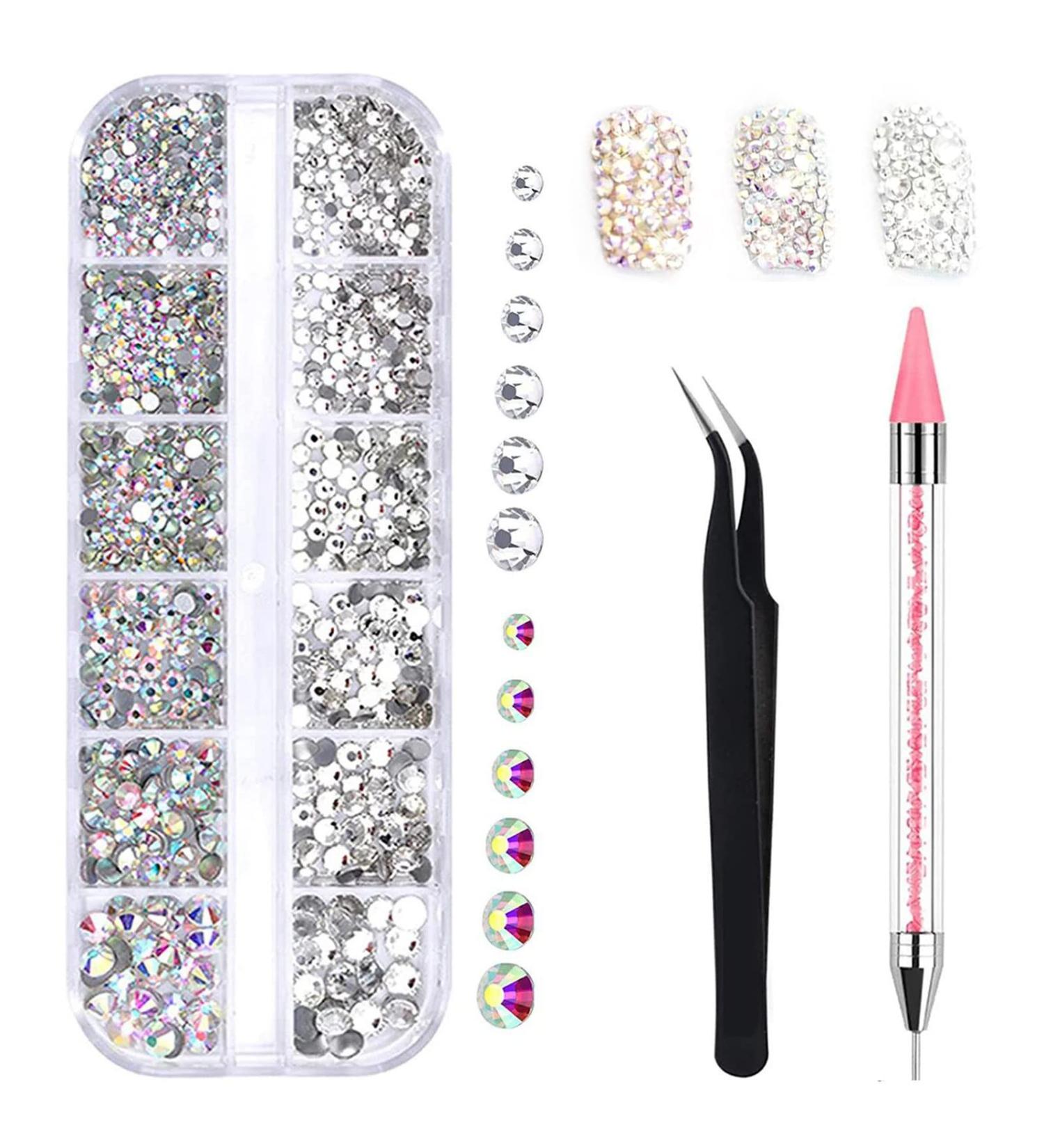 1500 Pieces Rhinestones Set - 6 Sizes Glitter Stones for Nail Art DIY | Includes Tweezers & Dotting Pen - Perfect for Crafting & Nail Decorations - Buy Online on GoSupps.com