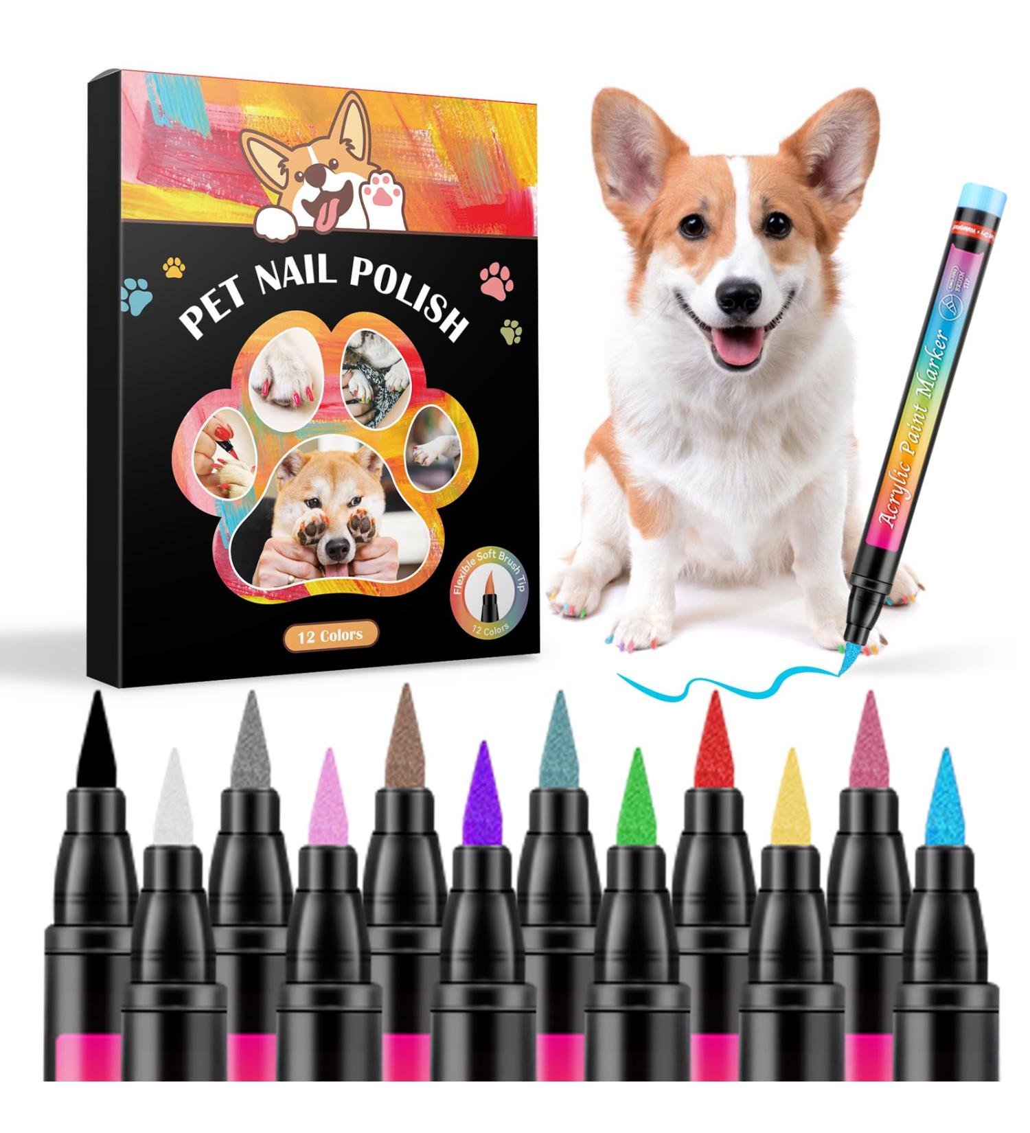 ZephyrPaws Pet Paint Pen Set - 12 Colors Safe, Non-Toxic Nail Polish for Dogs - DIY Beautiful Pet Nail Ideas - Fast Drying & Odorless - Buy Online on GoSupps.com