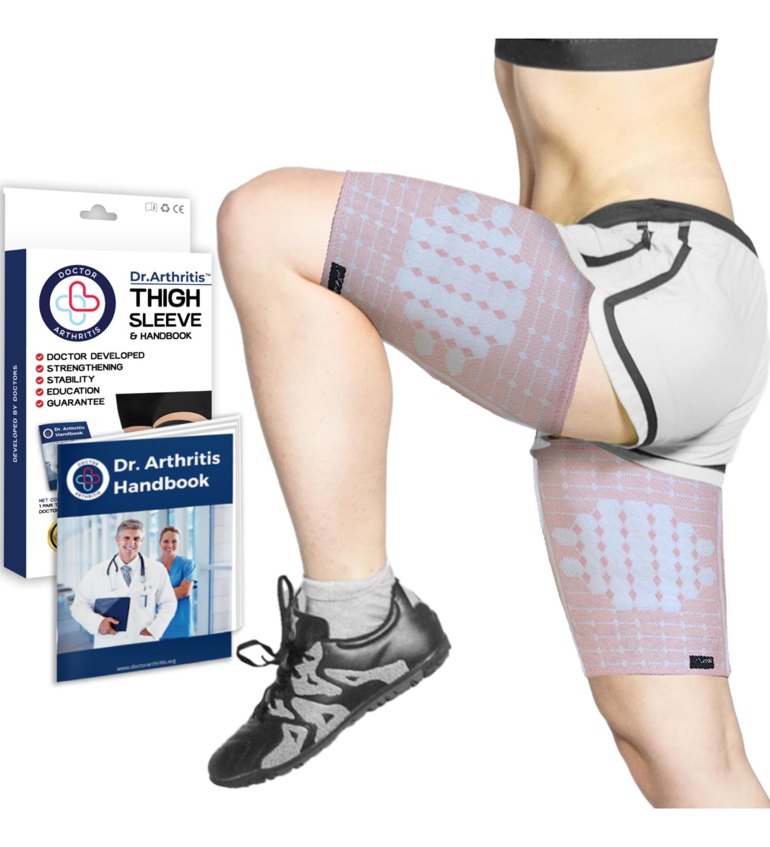Doctor Developed Thigh Compression Sleeve for Men & Women - Breathable Hamstring Support Wraps (Medium Pink) - Leg Brace & Handbook Included - Buy Online on GoSupps.com
