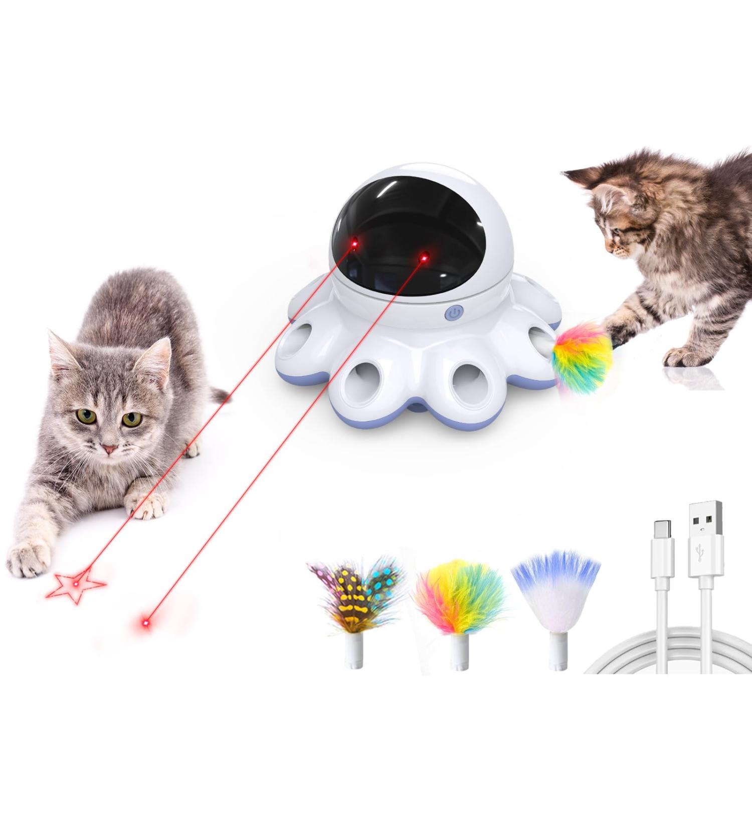 ORSDA Cat Laser Toy 2-in-1 Interactive Cat Toys for Indoor Cats Automatic Laser Pointer Cat Toy 8 Holes Mice Whack A Mole Moving Feather USB Rechargeable Electronic Kitten Toys for All Breeds Purple - Buy Online on GoSupps.com