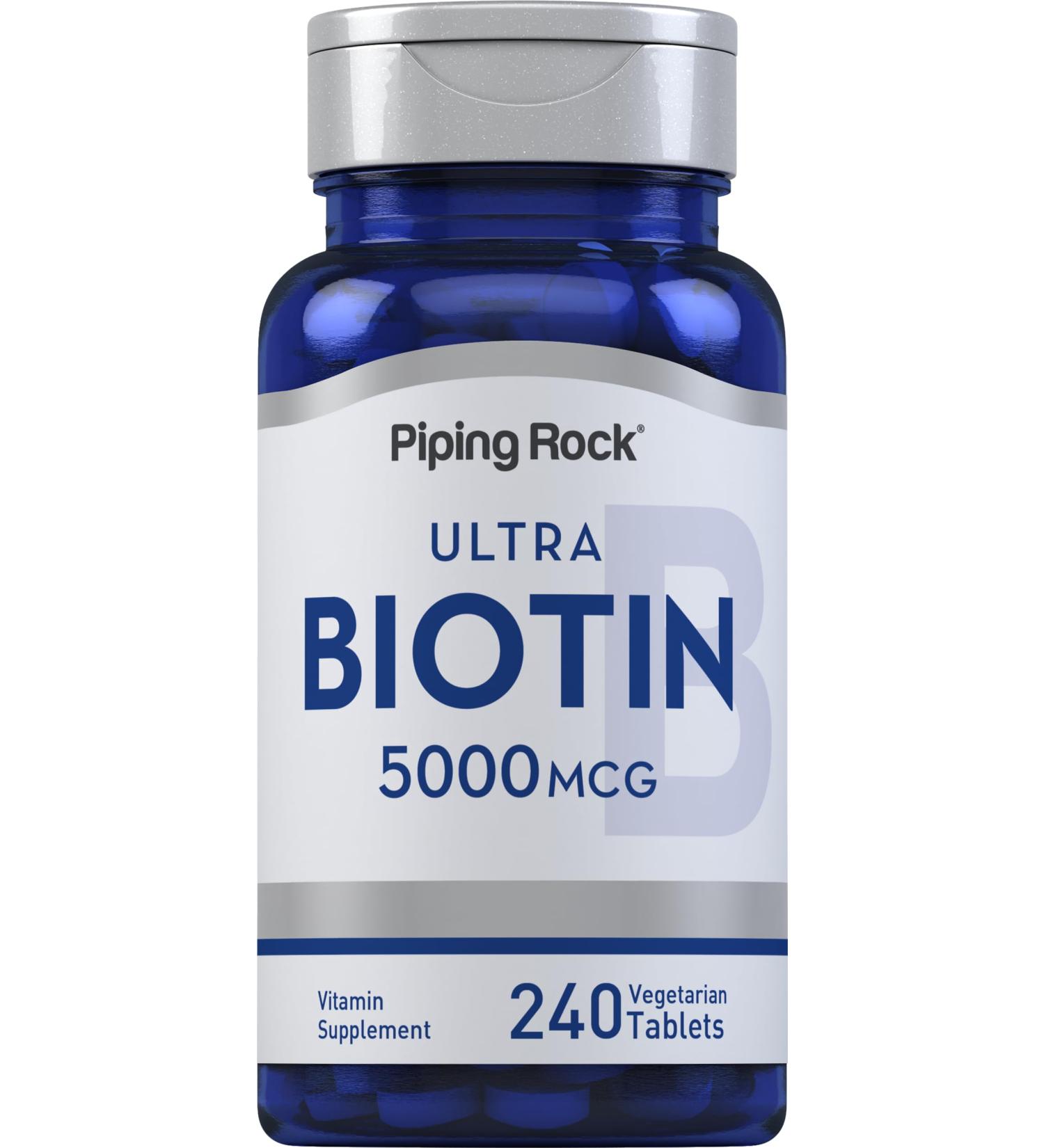 Piping Rock Biotin 5000mcg | 240 Tablets | Beauty Vitamin Supplement | Vegetarian Non-GMO Gluten Free - Buy Online on GoSupps.com