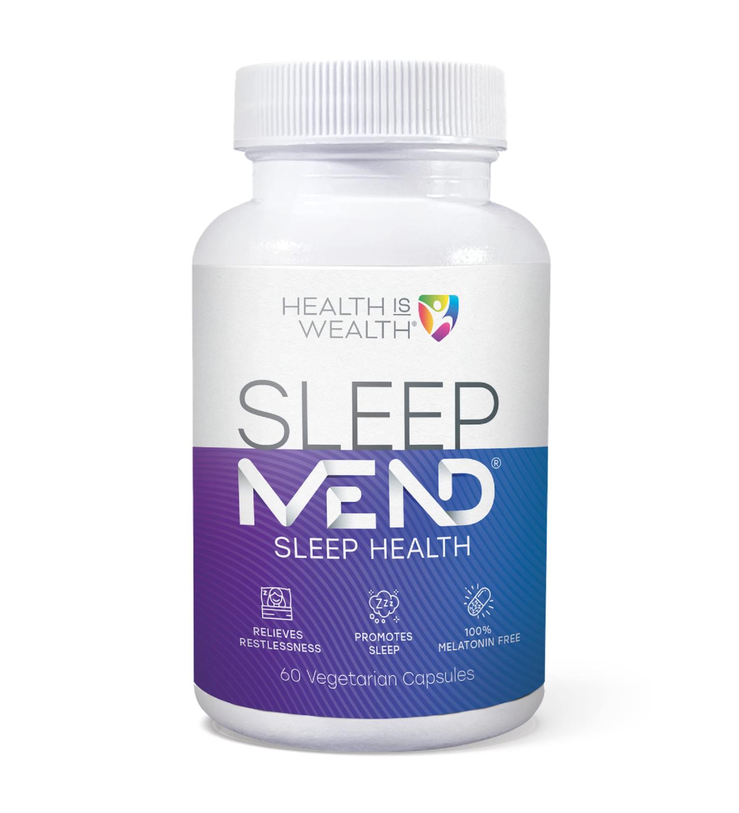 Health IS Wealth SleepMEND Natural Organic Herbal Sleep Aid - Melatonin Free with Passionflower Valerian and Chamomile (60 veg caps) - Buy Online on GoSupps.com