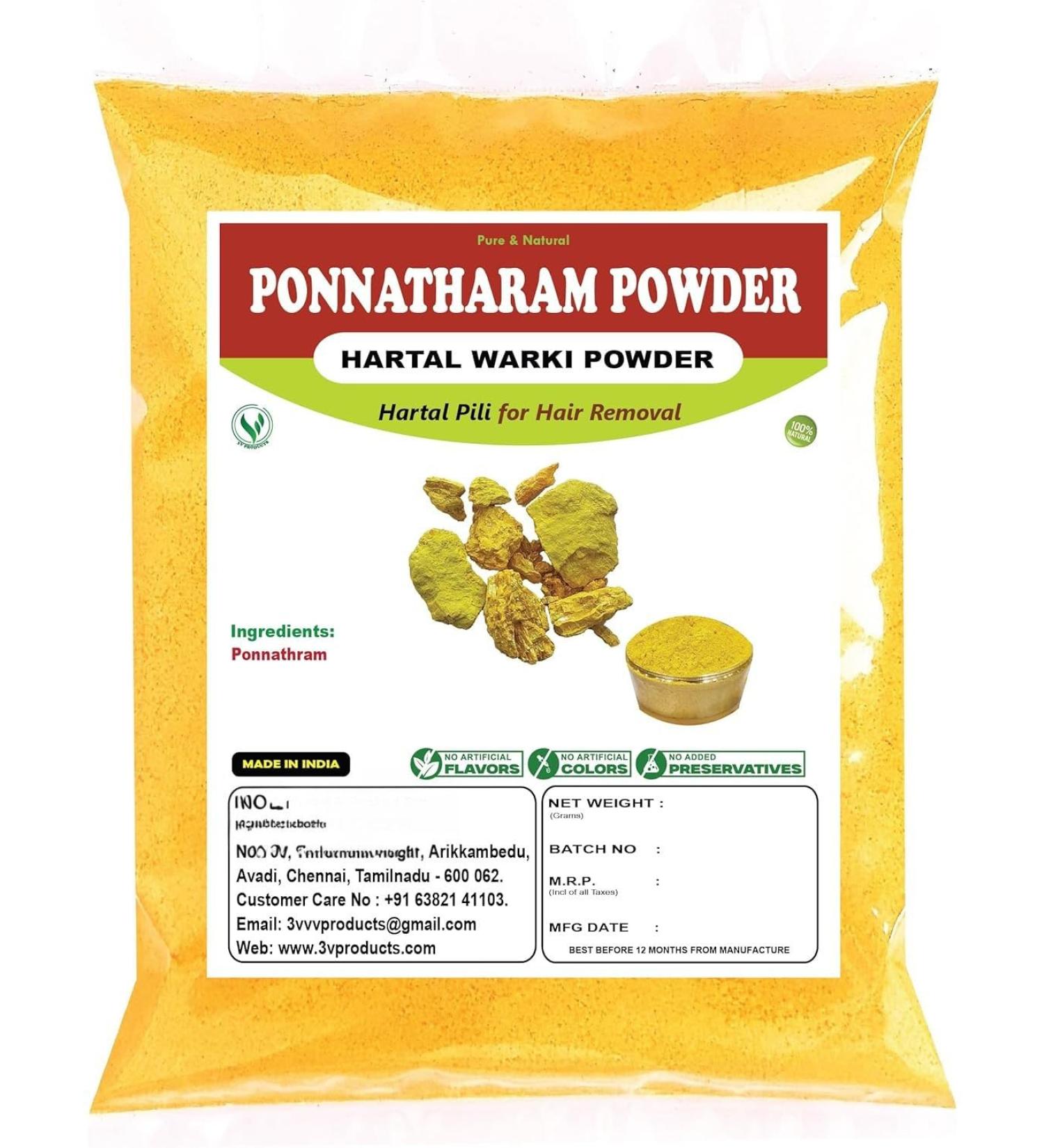 her Ponnatharam Powder 100g | Hartal Warki | Hartal Varki | Hartal Pili | Harita Manjari | Natural Hair Removal | No Irritation | Suitable for Women Girls Boys | Unisex (Pack of 1)