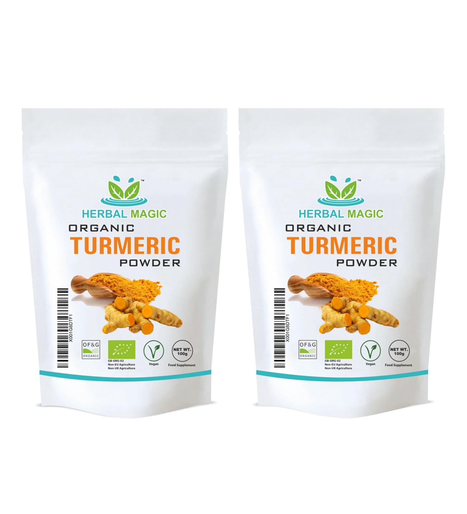 Organic Turmeric Powder (Curcuma Longa) - High Curcumin Strength - 200g Pack - Certified UK Organic - Ideal for Smoothies, Milkshakes, Soups, Baking - Filler & Preservative-Free by Herbal Magic - Buy Online on GoSupps.com