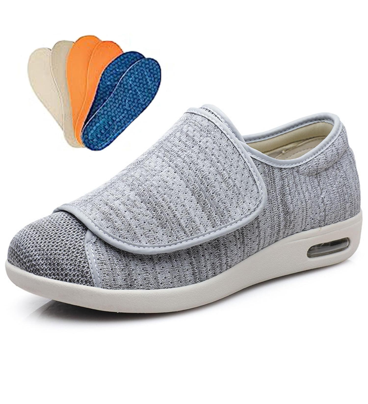 Extra Wide Men's Edema Sneakers with Adjustable Closure - Lightweight Wide Width Shoes in Light Gray (Men 5/Women 6) - Buy Online on GoSupps.com