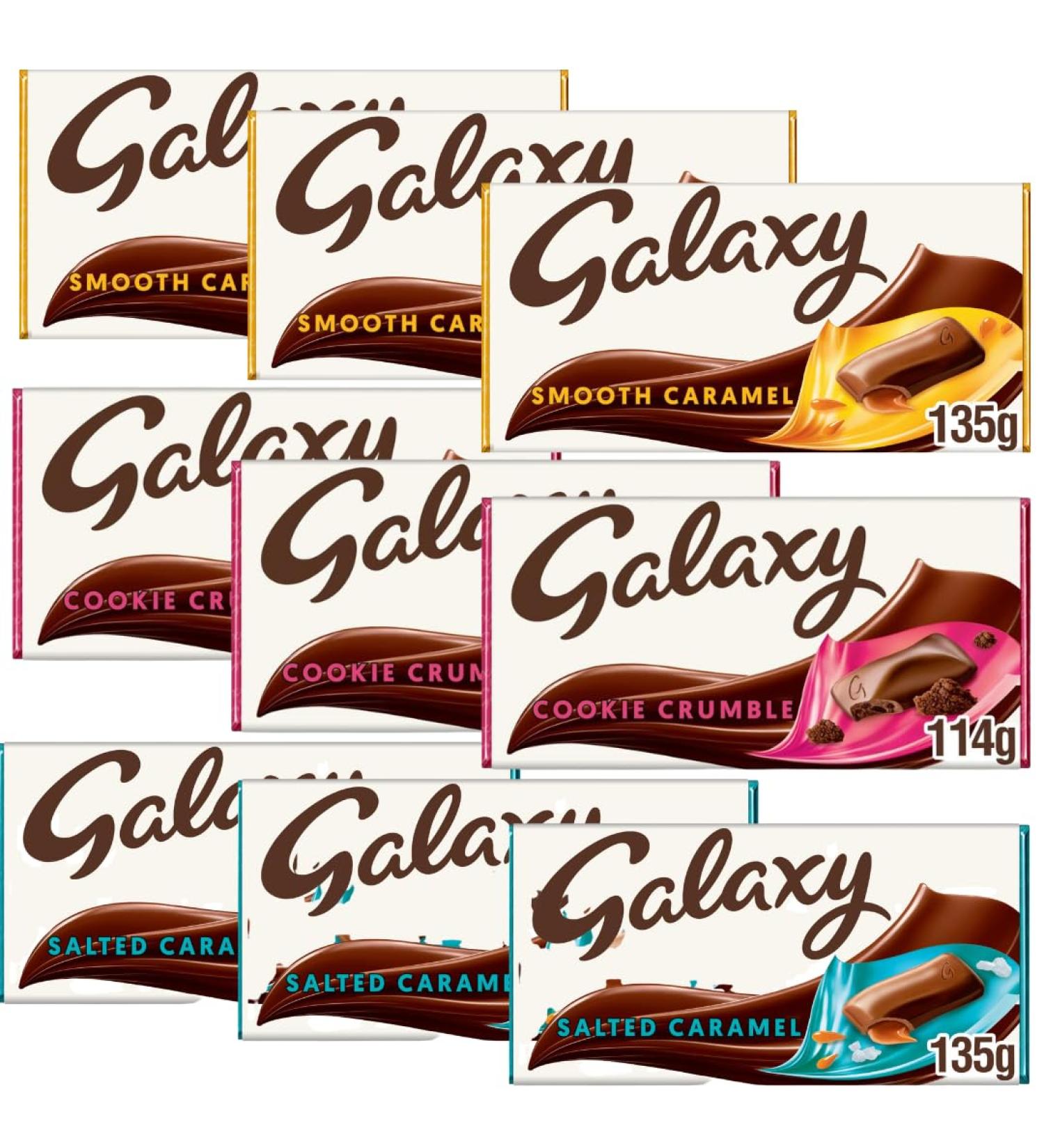 Salted Caramel Chocolate Bar 135g x3 With Cookie Crumble Chocolate Bar 114g x3 & Smooth Caramel Chocolate Bar 135g x3 - Bundle Consisting of Galaxy Chocolate Bars 9 Pack - Buy Online on GoSupps.com