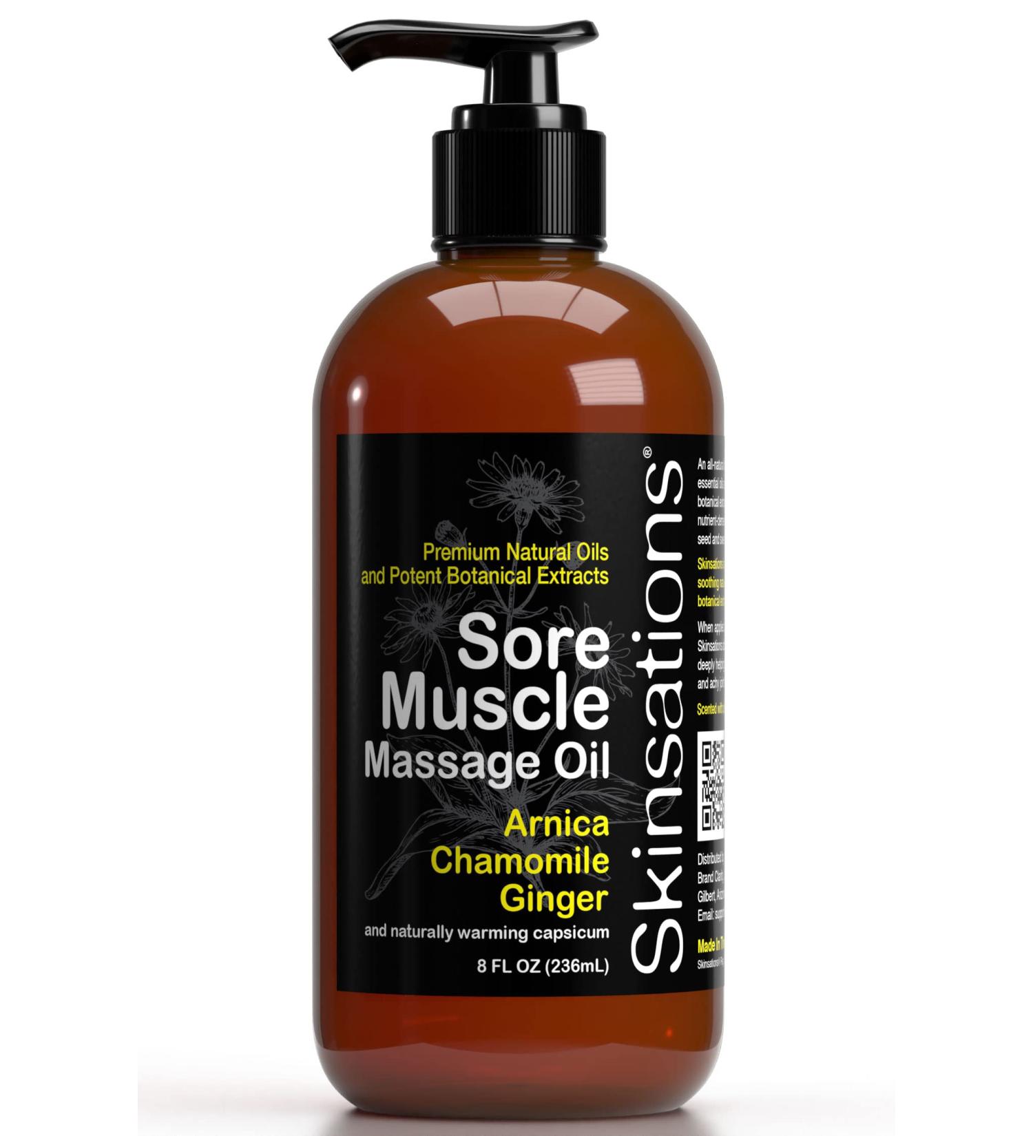 Skinsations Sore Muscle Massage Oil | Organic Arnica Montana Blend with Chamomile Ginger & Peppermint - Naturally Warming Relief - Buy Online on GoSupps.com