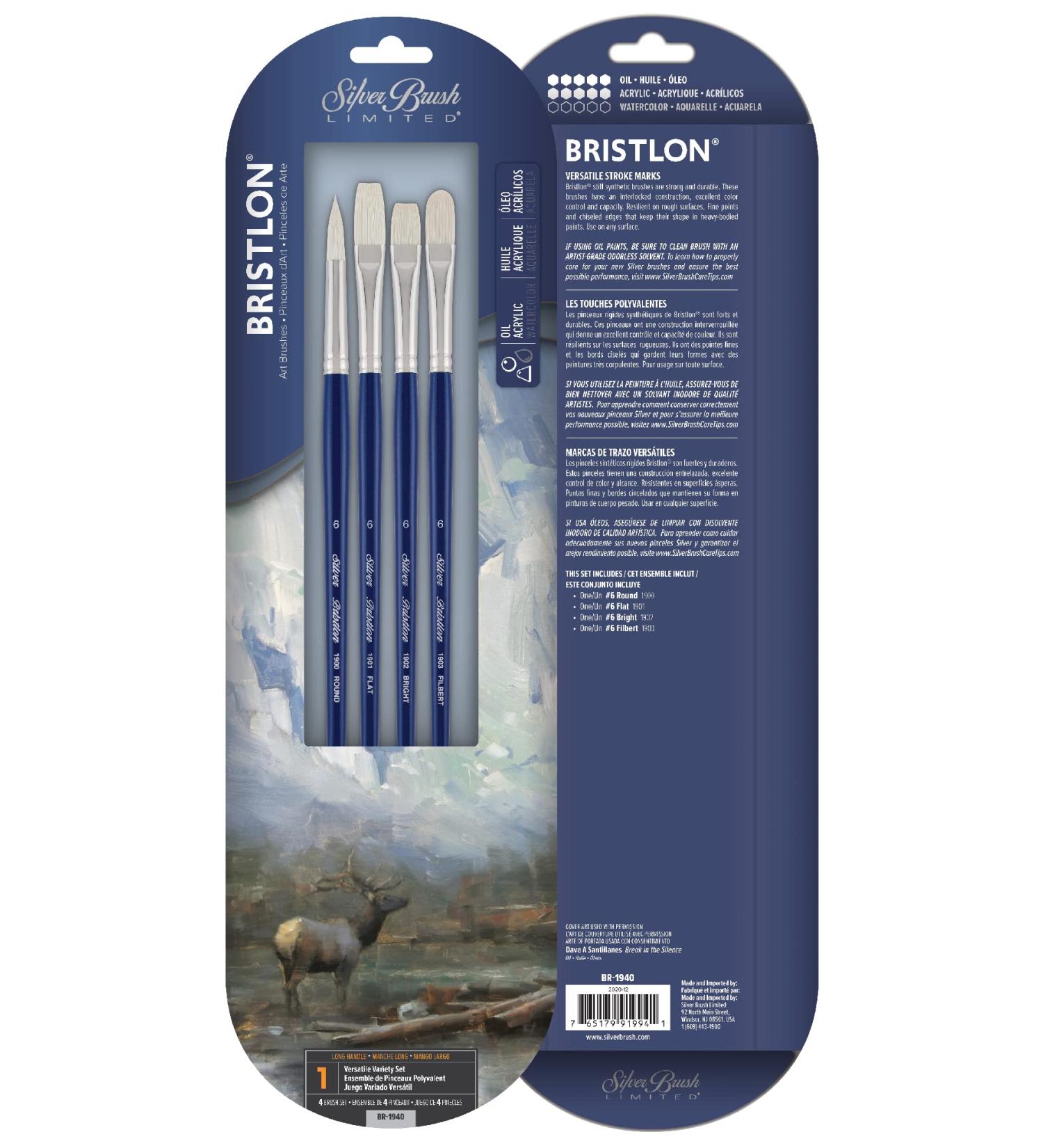 Silver Brush BR-1940 Bristlon Versatile Variety Set - Set of 4 Round, Flat, Bright, and Filbert Brushes in Size 6 - Long Handle - Buy Online on GoSupps.com