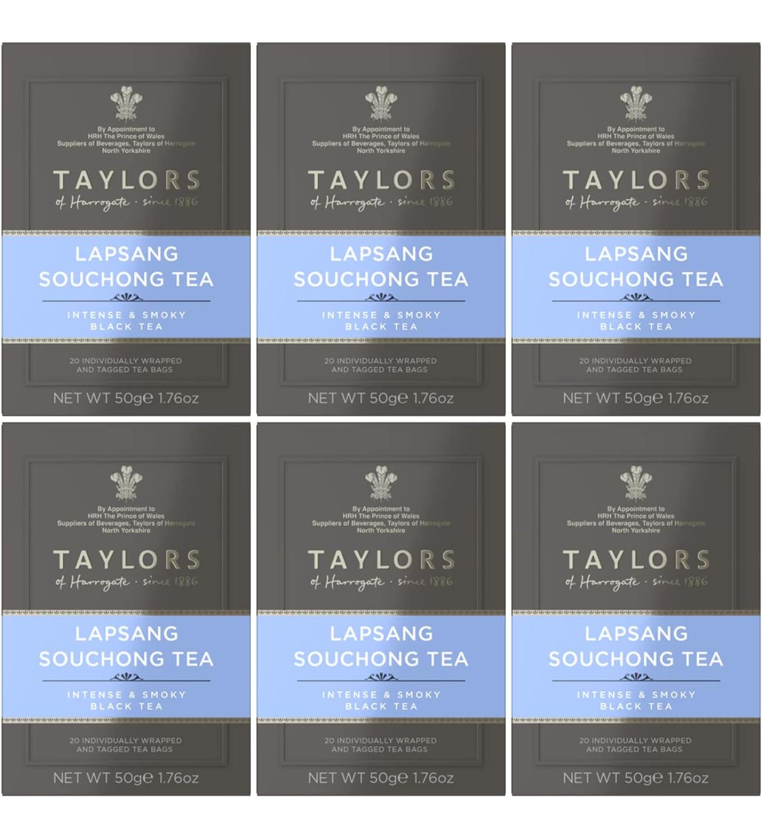 Taylors of Harrogate Lapsang Souchong Tea Individually Wrapped & Tagged Tea Bags - Pack of 6 X 20 TEA BAGS - Buy Online on GoSupps.com